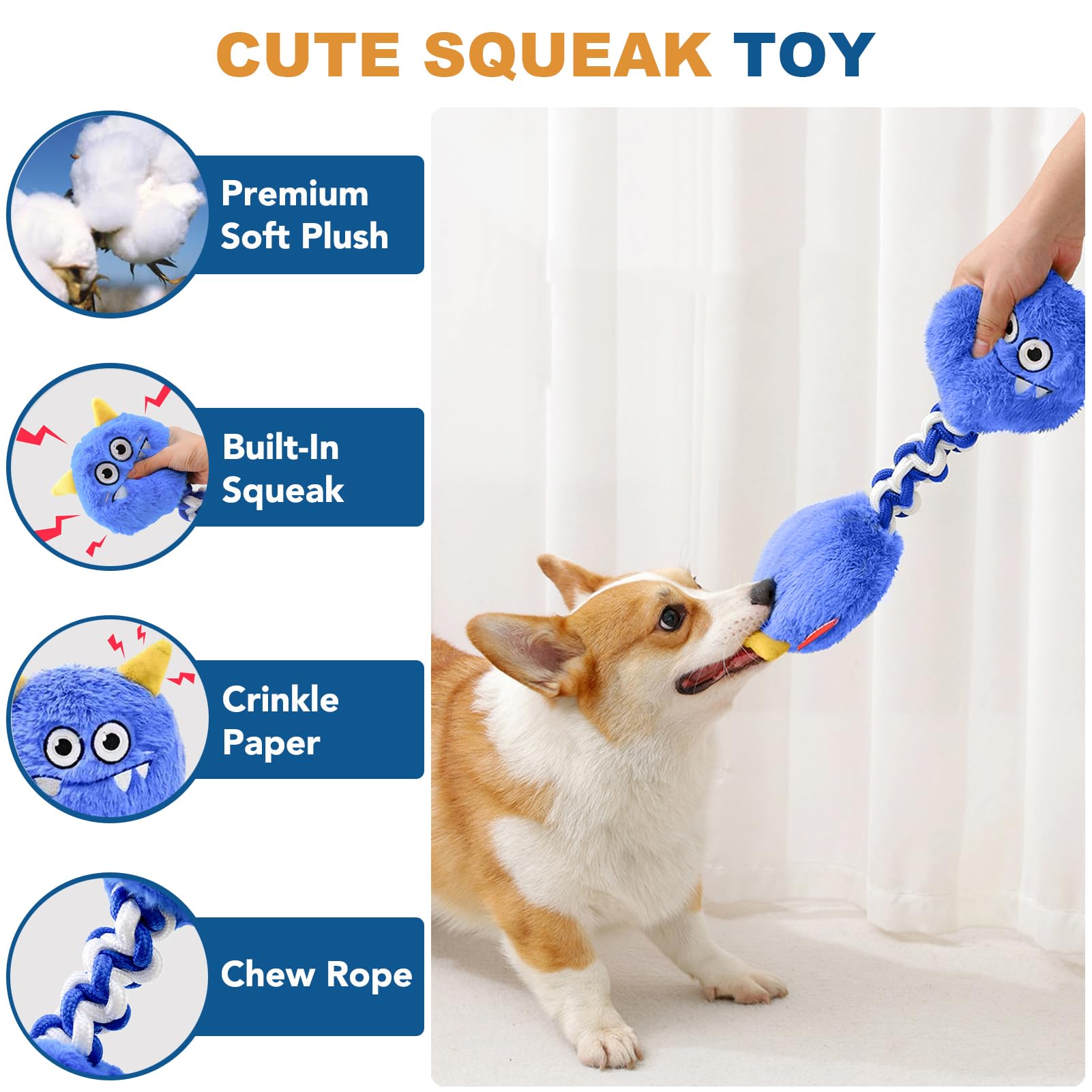 Bomda Dog Plush Toy, Large Dog Squeaky Toys, Stuffed Animal Dog Plush Toy For Cuddling & Playing, Cute Pet Toy For Medium And La