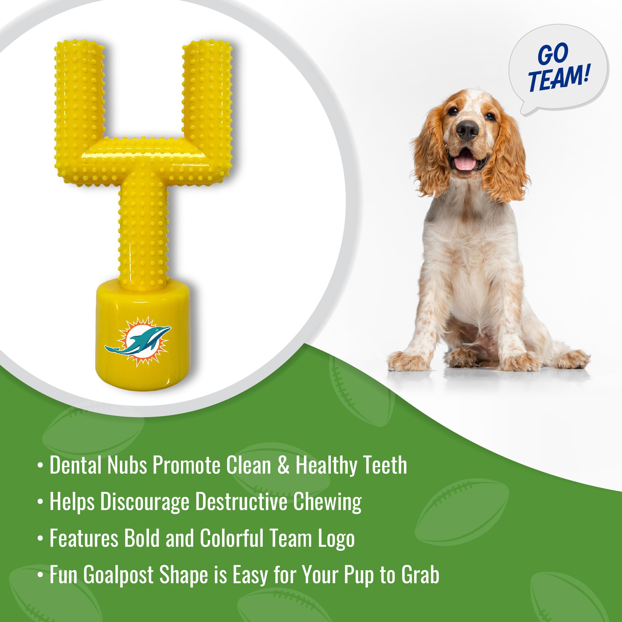 Nfl Miami Dolphins Mega- Chew Hard Nylon Bacon-Flavored Dog Bone Football Goal Post Chew Toy. Interactive Tasty Fun Dog Chew Toy