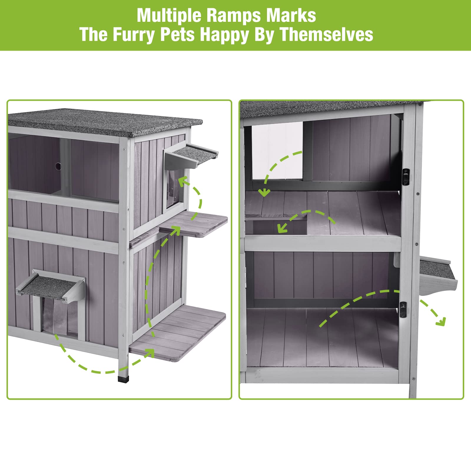 Gutinneen Cat House Outdoor Weatheproof Feral Cat Shelter Wooden Cat Condos For Winter With Escape Doors