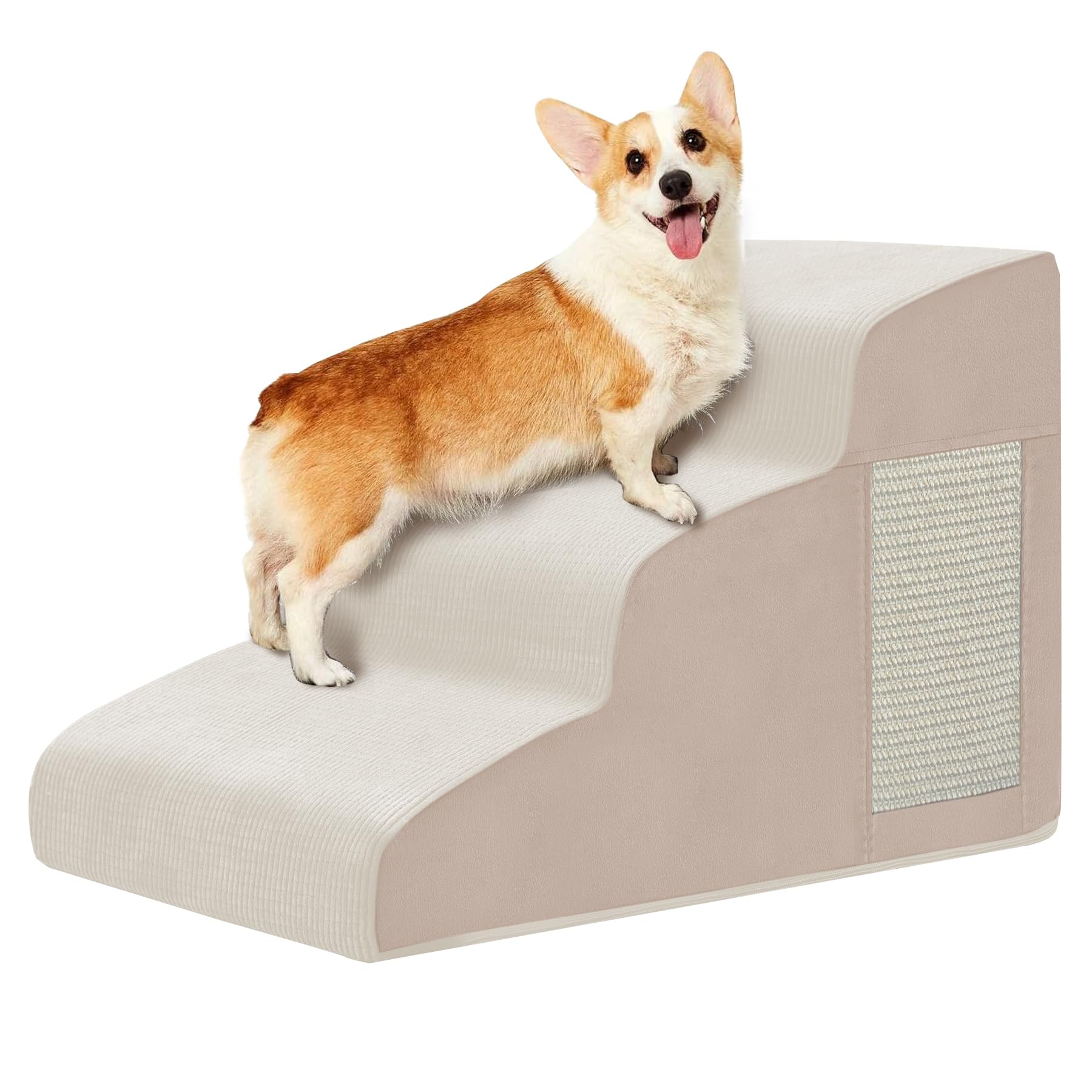 Pet Stairs For Small Dogs - 3-Step Curved Dog Ramp For Bed, Couch, Sofa, Car And Chairs - Non-Slip Bottom Design - Cat Scratchin