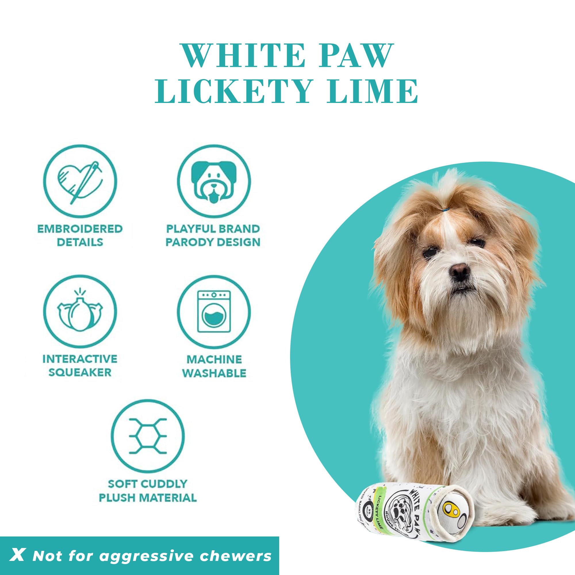 Haute Diggity Dog White Paw Lickety Lime, Plush Designer Dog Toys with Interactive Squeaker, Stimulating Pet Enrichment, Machine