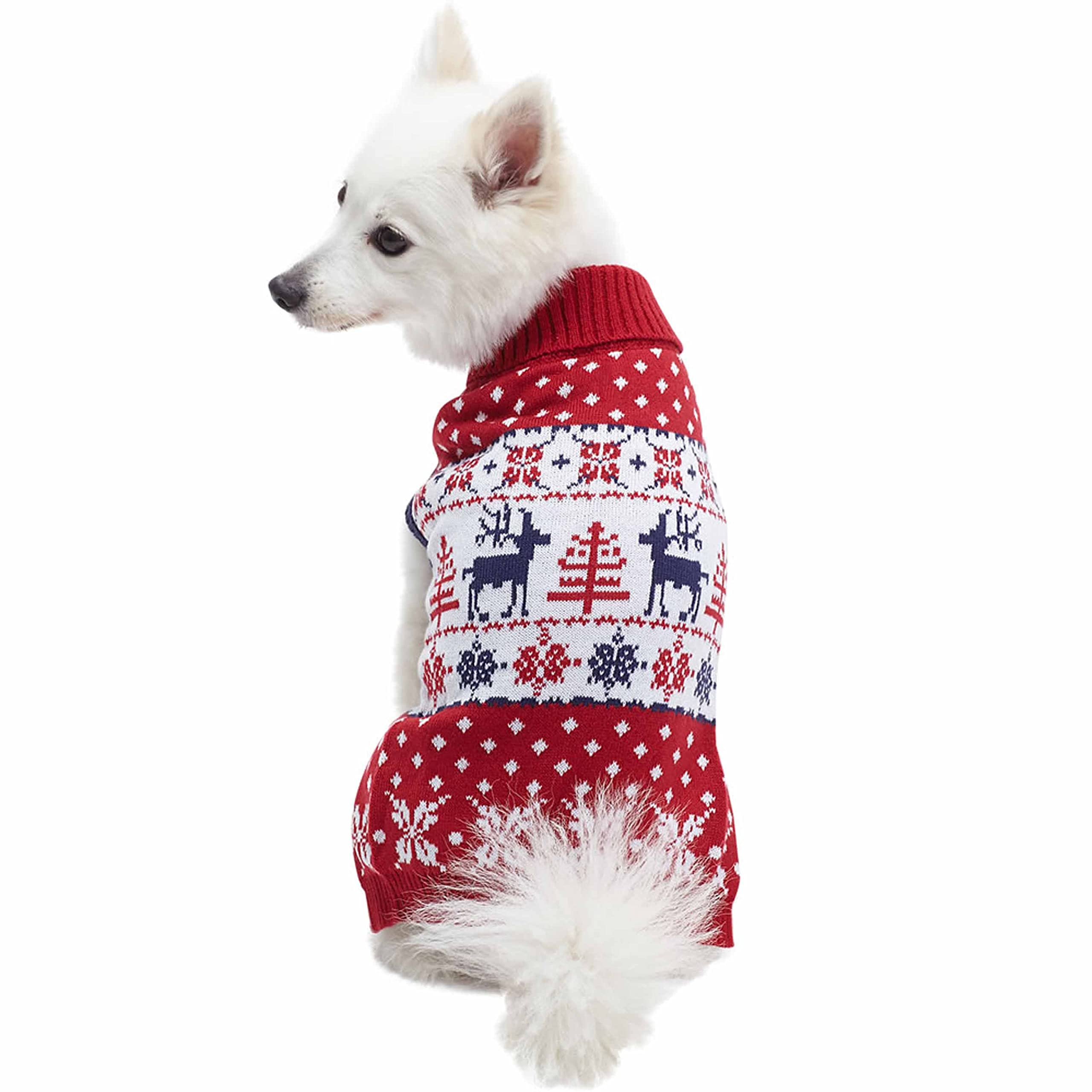 Blueberry Pet Christmas Reindeer And Snowflake Dog Sweater In Light Beige, Back Length 20', Pack Of 1 Clothes For Dogs