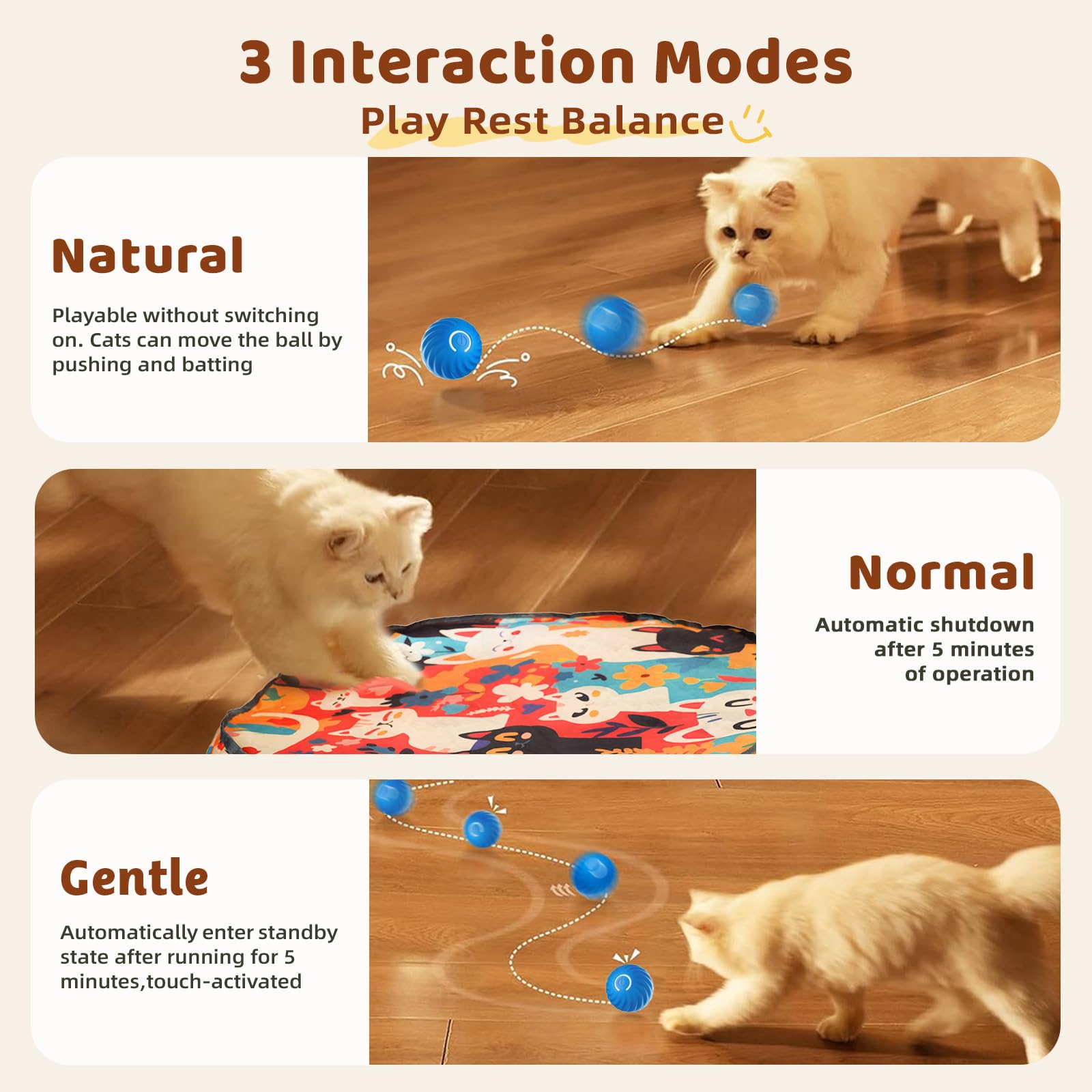 Four Angels Interactive Cat Toys, Fast Rolling Ball In Play Mat, Automatic Motion Activated Moving Ball Hide And Seek Game For I