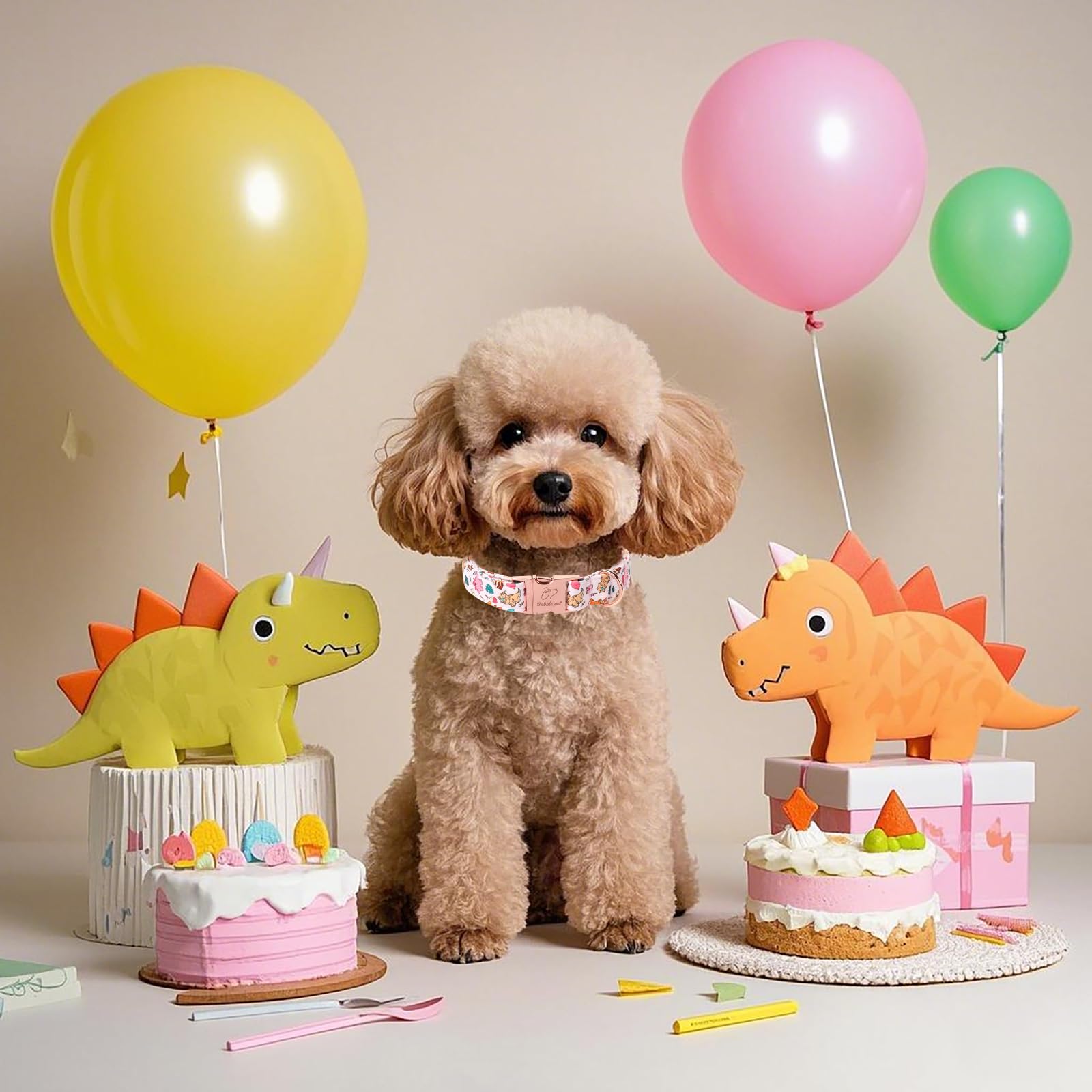 Babole Pet Cute Dinosaur Dog Collar - Adjustable Cartoon Girl Dog Collars For Giant Large Dogs, Heavy Duty Metal Buckle Pet Coll