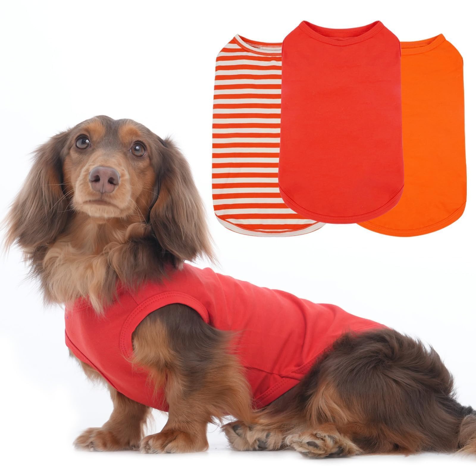 3 Pack Orange Striped Medium Dog T Shirts,Sleeveless Lightweight Dog Tee,Sun Protection Absorbent Shirt Park Stroll, Indoor Wear