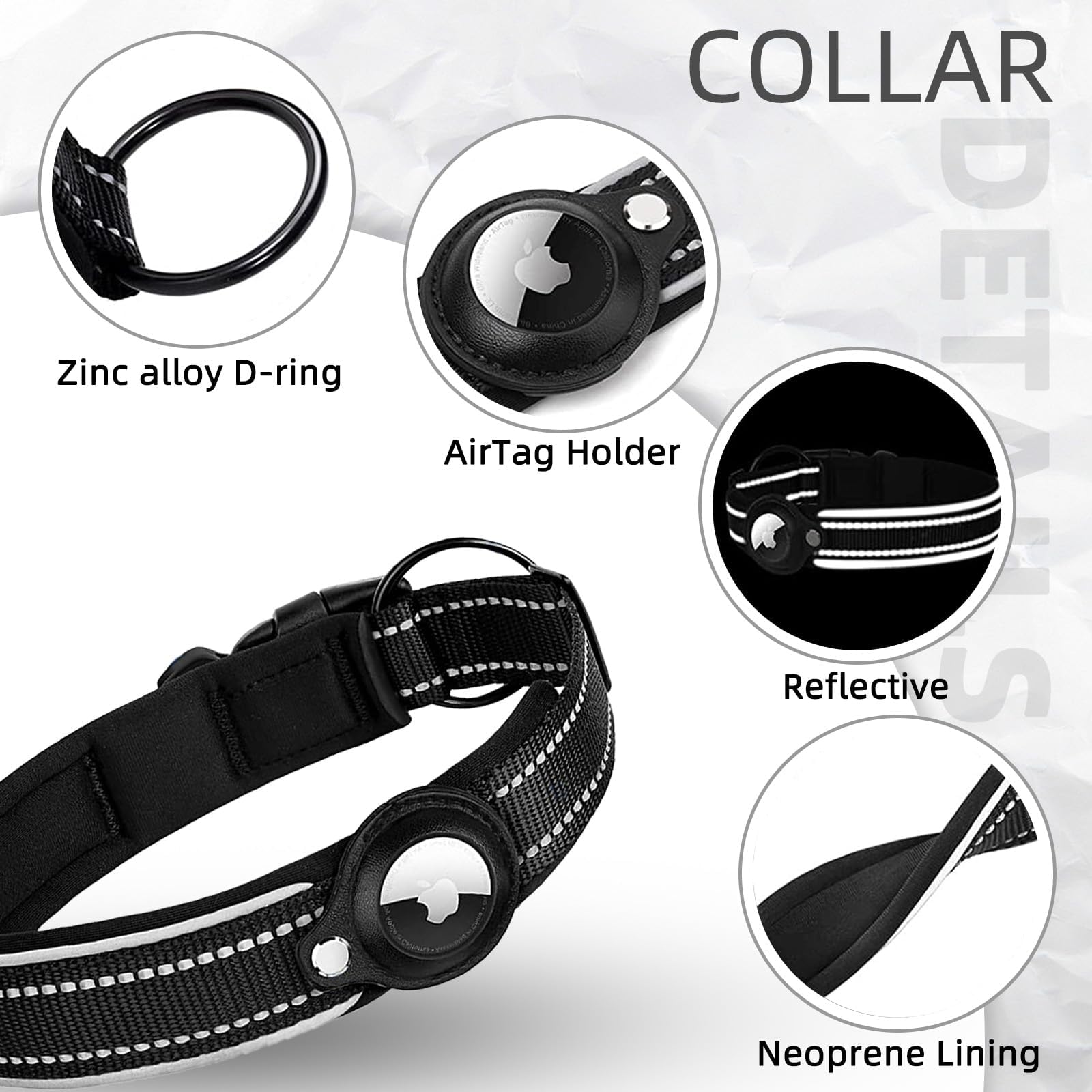 AirTag Dog Collar, Reflective Apple Air Tag Dog Collar, Padded Dog Collars with AirTag Holder Case, Adjustable Air Tag Pet Colla