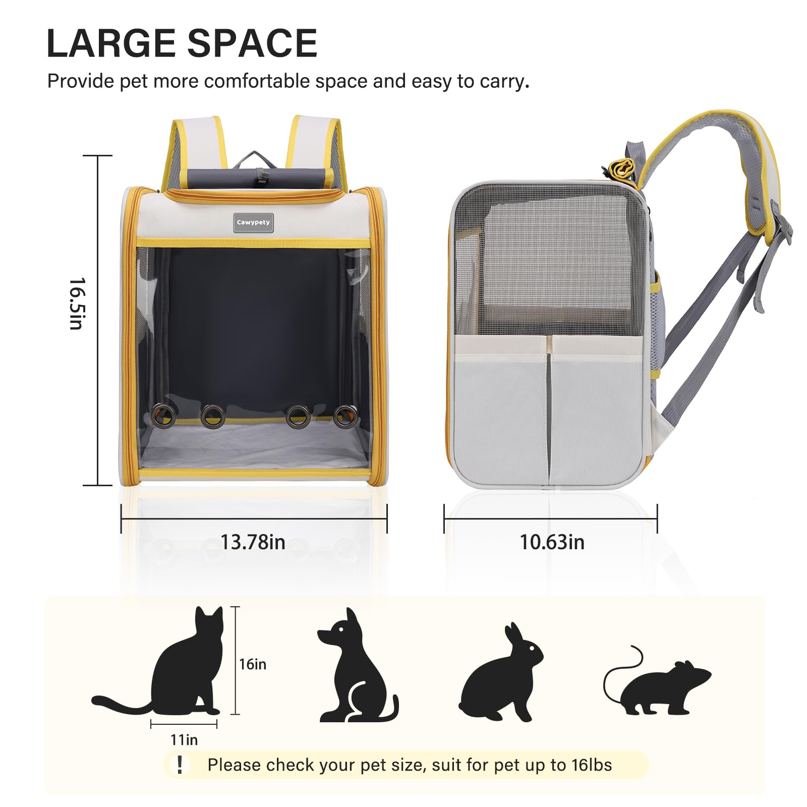 Cawypety Cat Backpack Carrier, Collapsible And Breathability Cat Carrier Large For Cat Under 16 Lbs, Dog And Small Pet Carrier B