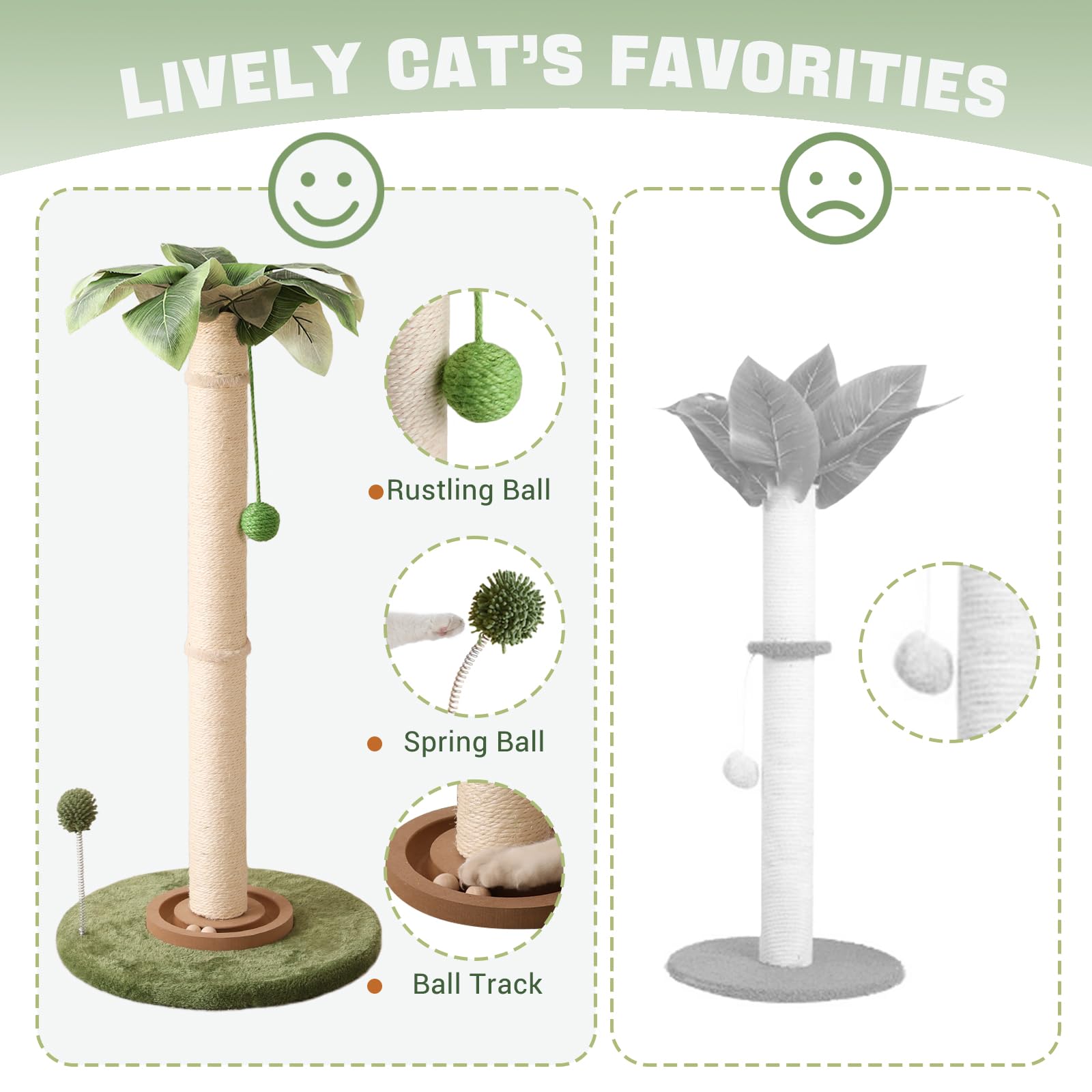 Aplatho Tall Cat Scratching Post For Kitten Large Cats, Sturdy Cat Scratching Post Cute With Ball Track