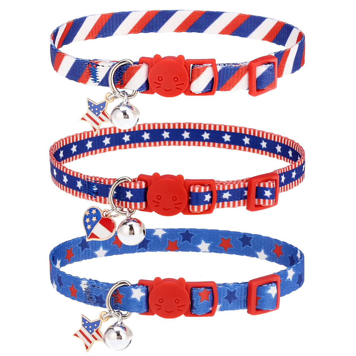 Tailgoo Breakaway Cat Collars With Bell - American Flag Pet Collar For 3 Pack For Kittens Puppies And Tiny Pets