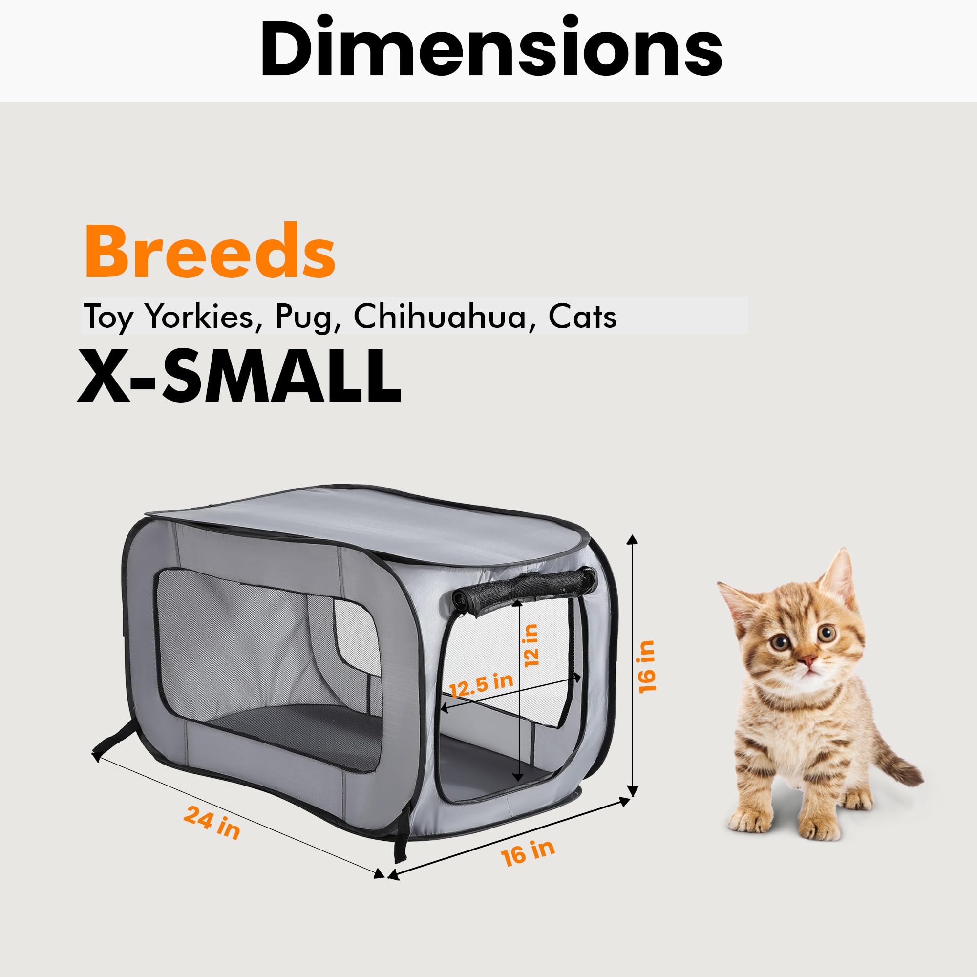 Beatrice Home Fashions Portable, Collapsible, Pop Up Kennel Travel Cat And Dog Crate, 24' L X 16.6' W X 16' H, Gray