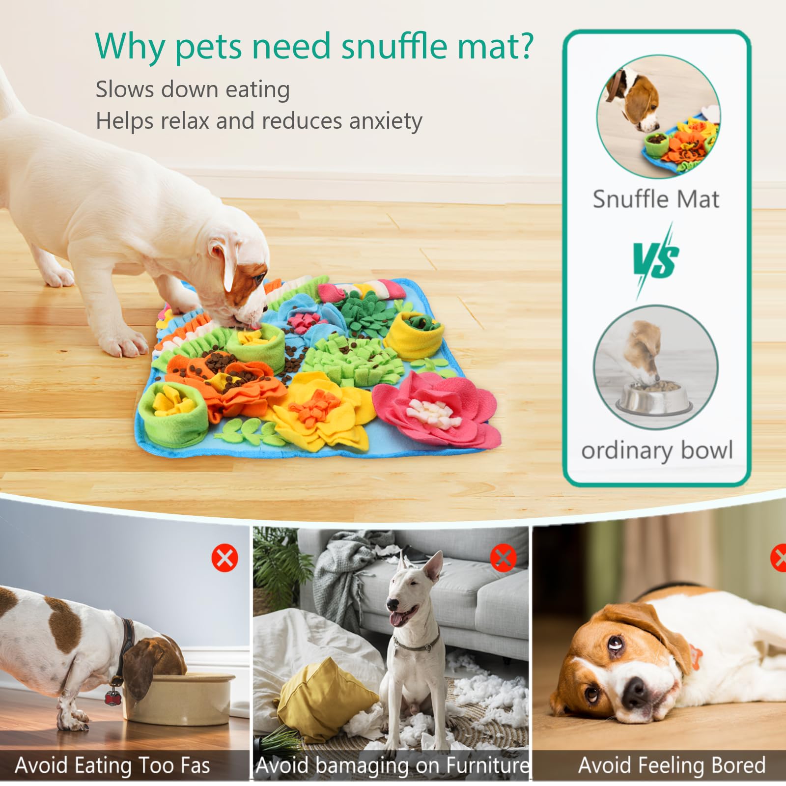 Oria Snuffle Mat For Dogs, Interactive Sniff Mat, 20X20 Inch Dog Puzzle Mat For Boredom, Slow Eating, Keep Busy, Encourages Natu