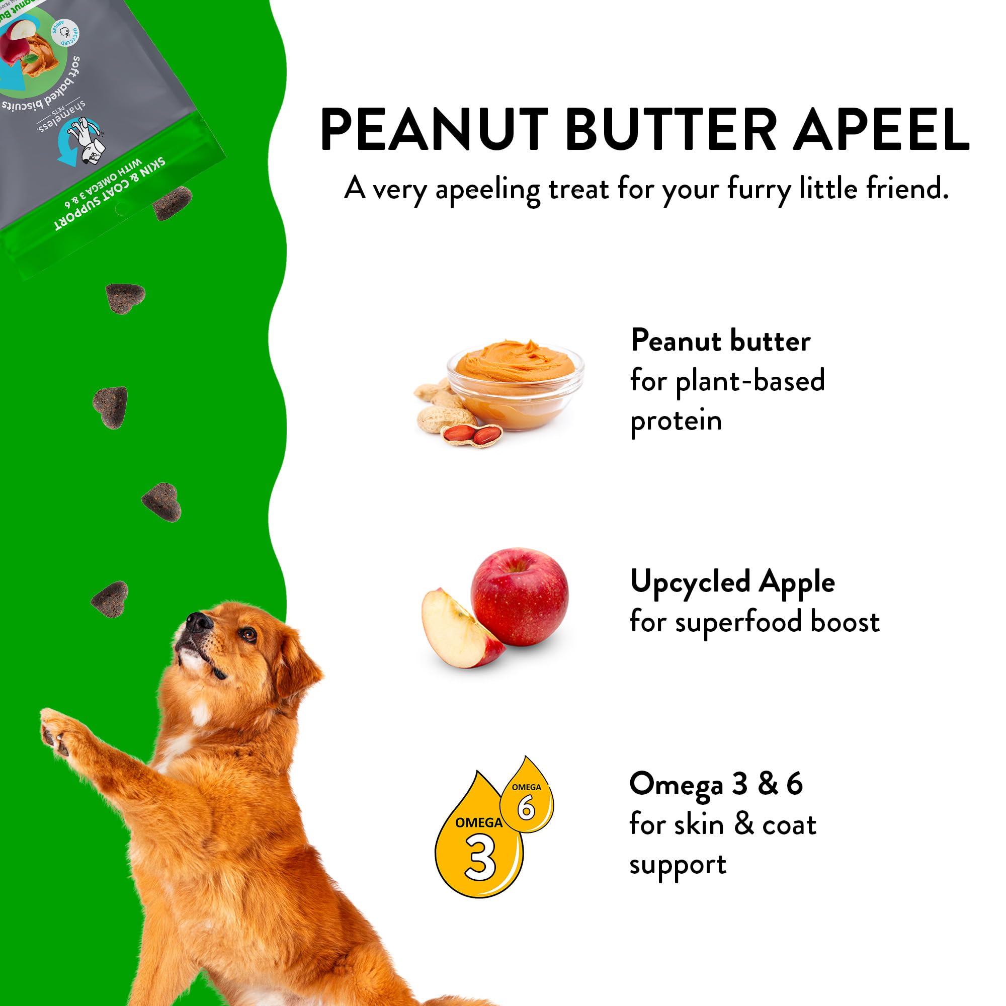 SHAMELESS PETS Natural Grain Free Dog Treats | Made in The USA from Upcycled Food Ingredients (Apple)