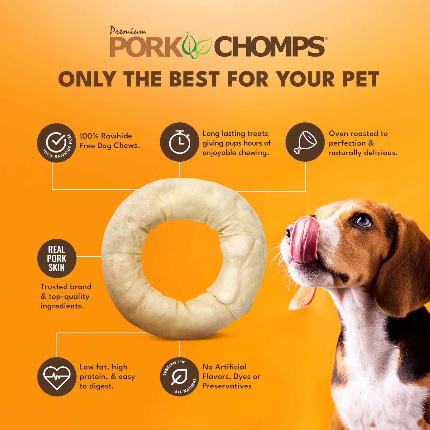 Pork Chomps Baked Pork Skin Dog Chew, 6-inch Bagel, 1 Count