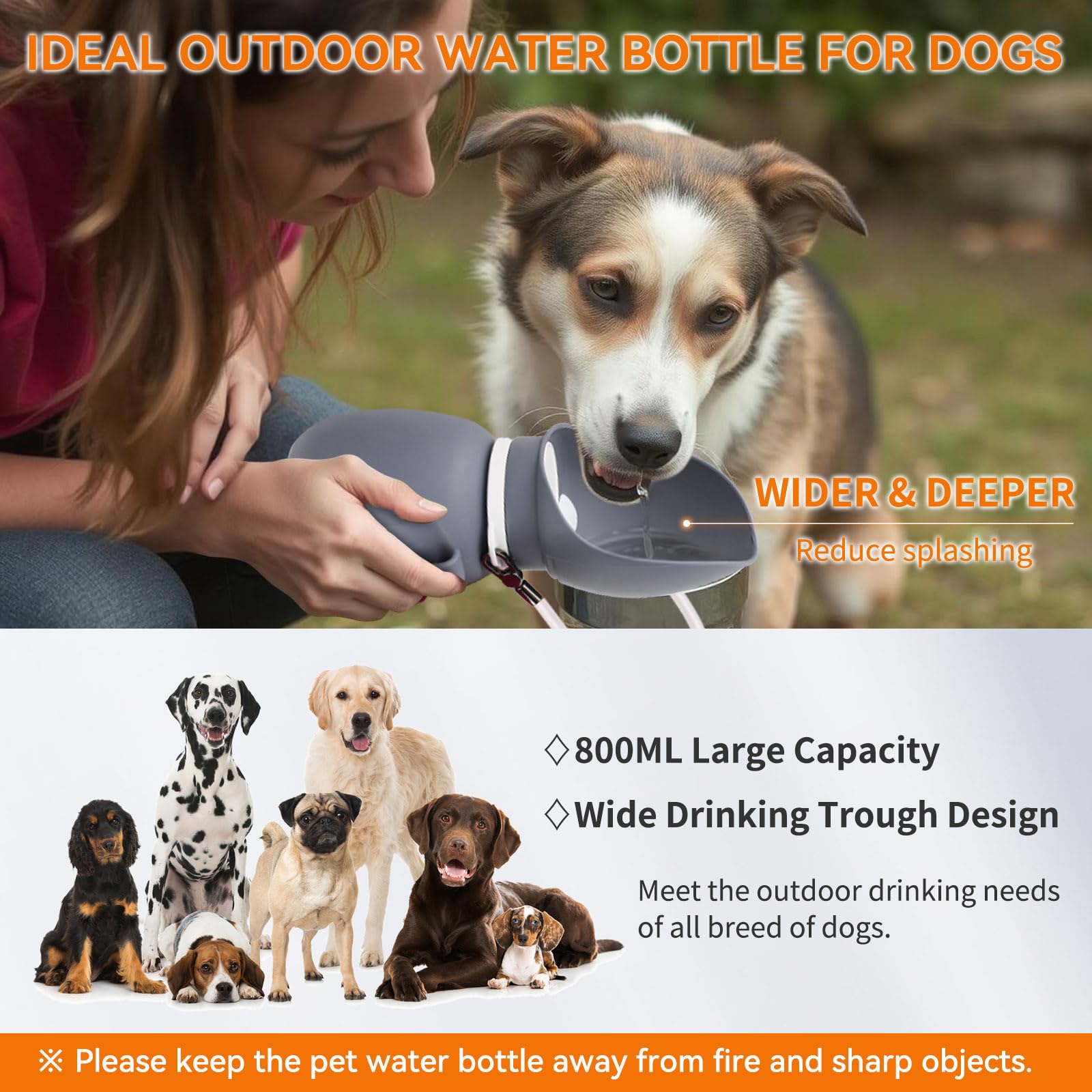Enjoying Dog Water Bottle Portable 800Ml, Leakproof Dog Travel Water Bottle, 2-In-1 Foldable Pet Dispenser, Bpa Free, For Walkin