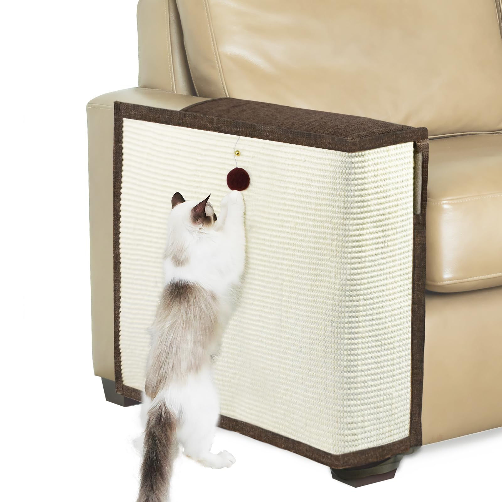 Upgraded Cat Scratch Furniture Protector,Cat Scratch Sofa Arm Sheild With 27.6L*19.6W Natural Sisal And Scratch Ball For Protect