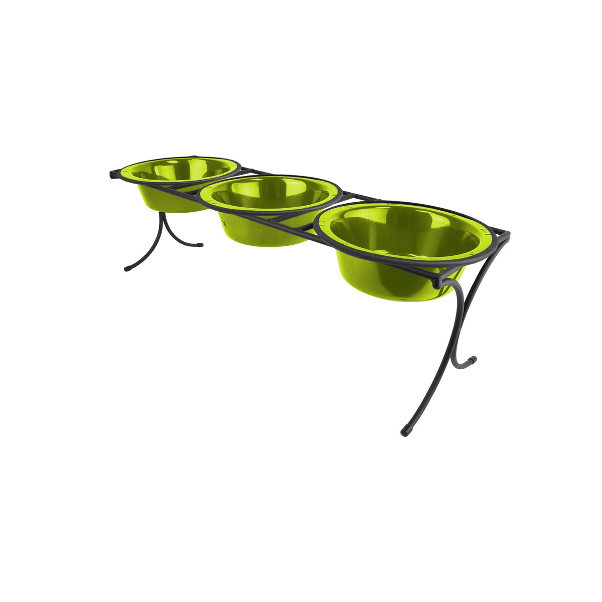 Platinum Pets 2 Cup Bistro Triple Raised Feeder With Stainless Steel Wide Rimmed Bowls, Corona Lime