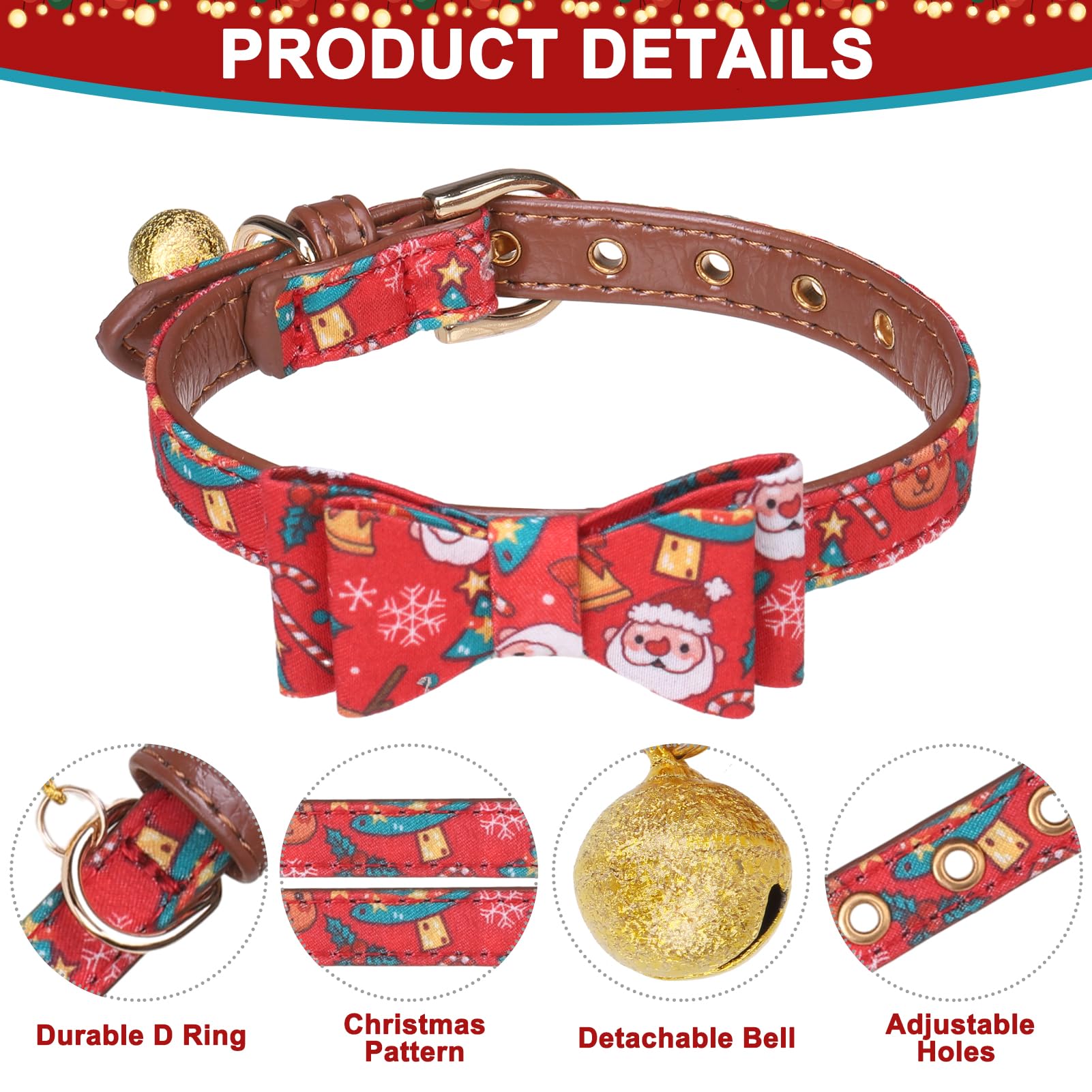 Expawlorer Christmas Dog Collar And Leash Set - Adjustable Collars With Bow Tie, Bandana, And Bell For Small, Medium, Large Dogs