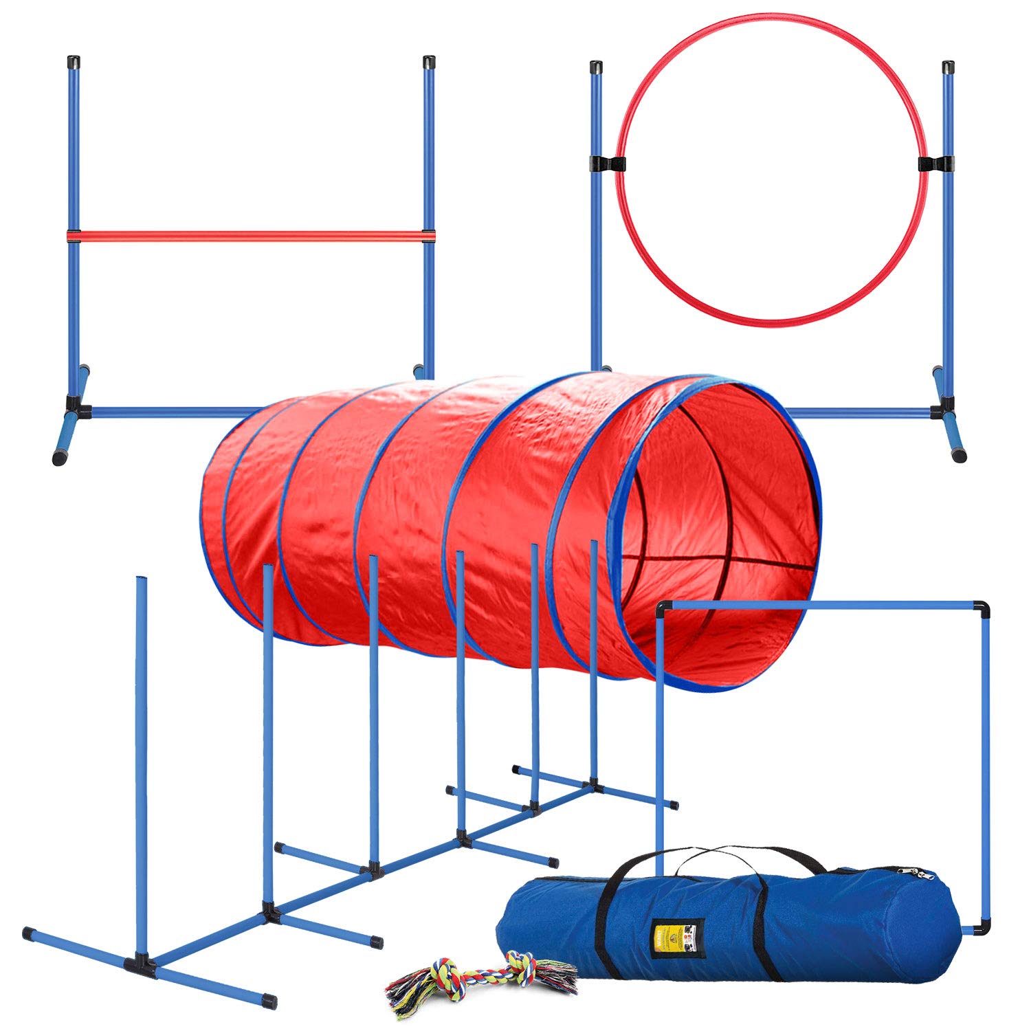 Cheering Pet, Premium Dog Agility Equipment Set, 5 Pieces Of Dog Training Fun, Tunnel, Dog Jump, Hoop, Weave Poles And Easy Carry Case Indoor Or Outdoor Dog Agility Training