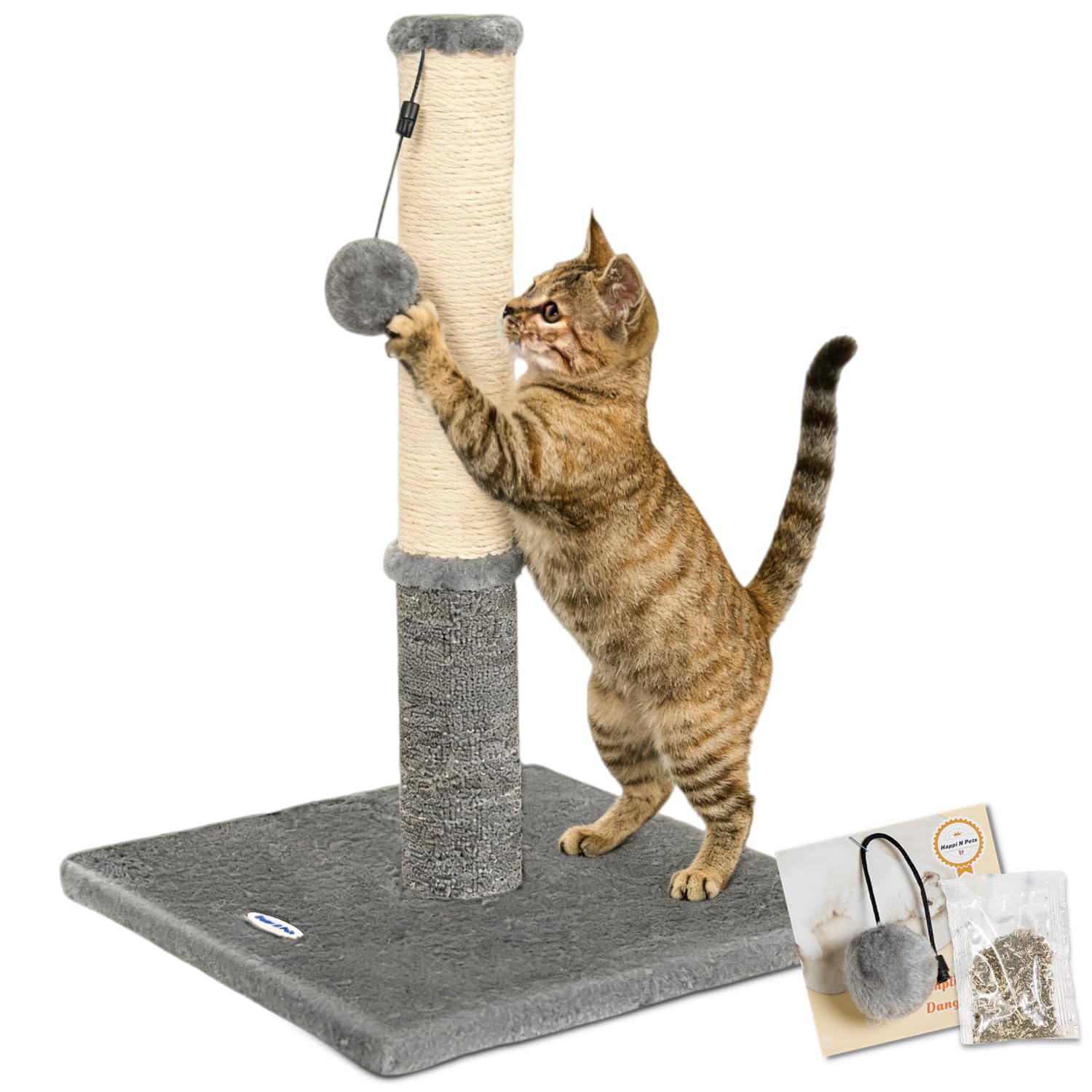 Happi N Pets Cat Scratching Post, Cat Scratcher for Indoor Cats, Sisal Scratching Post & Carpet Post in One, Stable Kitten Scrat