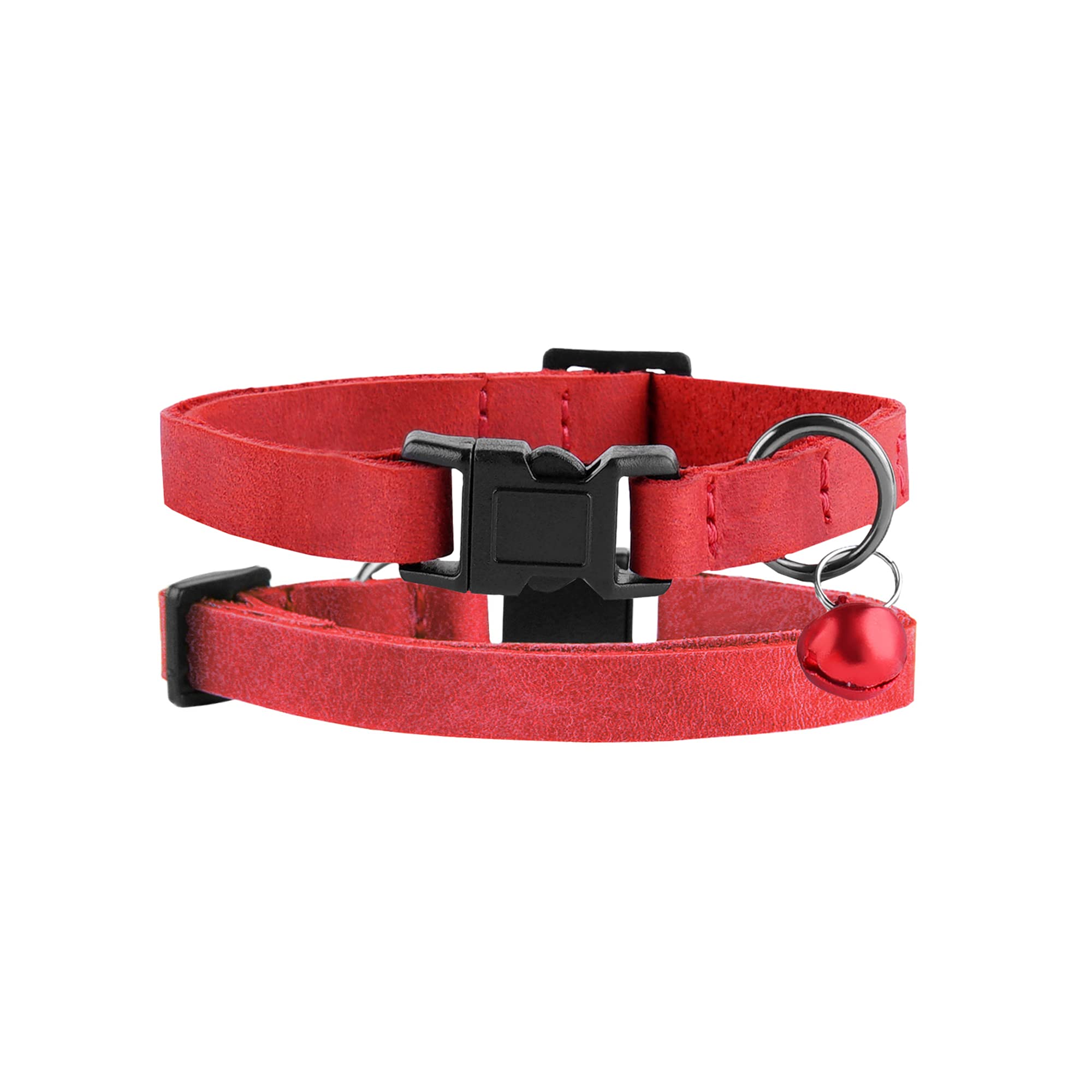 Murom Breakaway Cat Collar Leather Soft Adjustable Pet Kitten Collars With Bell Pink Brown Blue Green Red (Red)