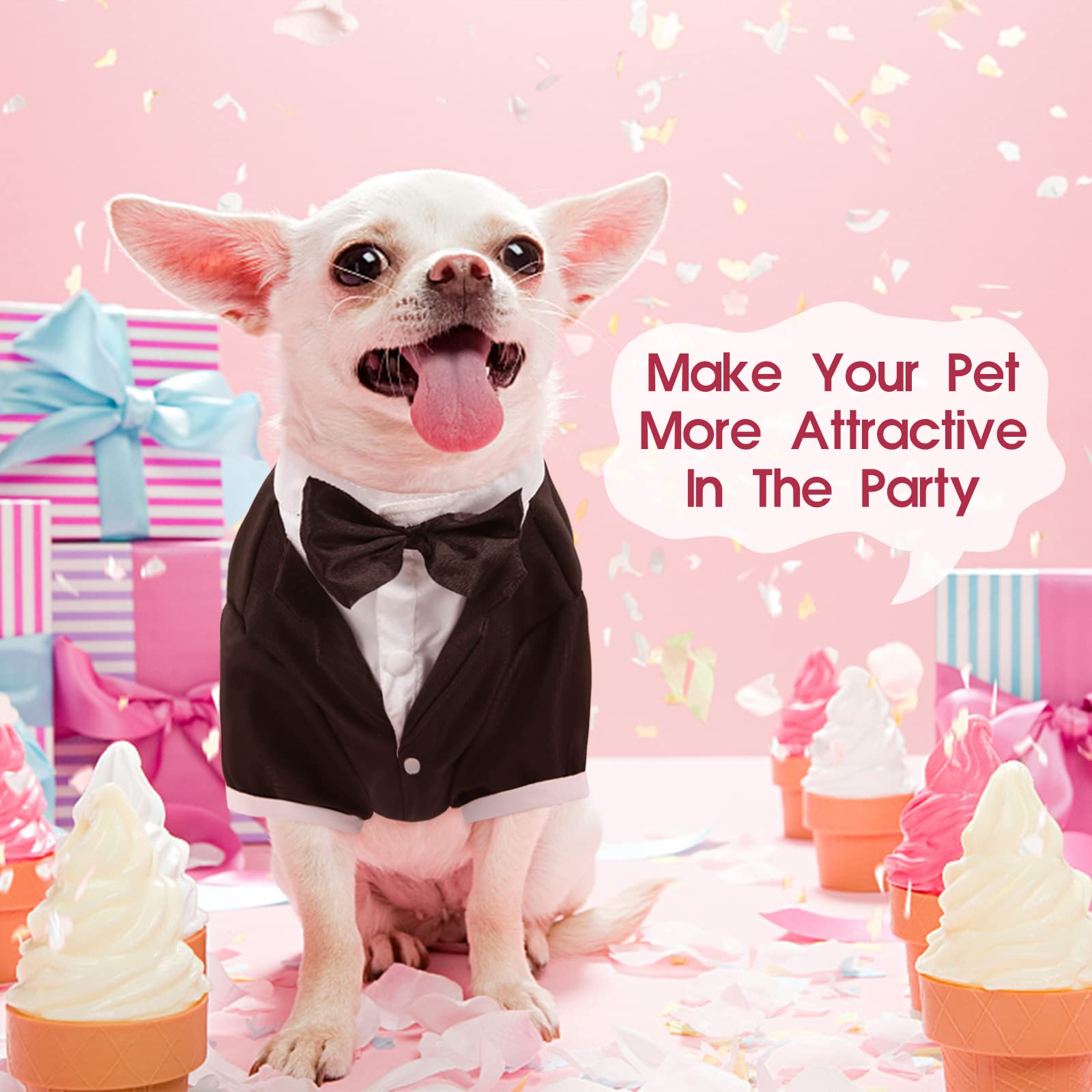 Kuoser Dog Shirt Puppy Pet Small Dog Clothes, Stylish Suit Bow Tie Costume, Wedding Shirt Formal Tuxedo With Black Tie, Dog Prince Wedding Bow Tie Suit Xxl(Back:14.96',Chest:21.25', Neck:12.99')