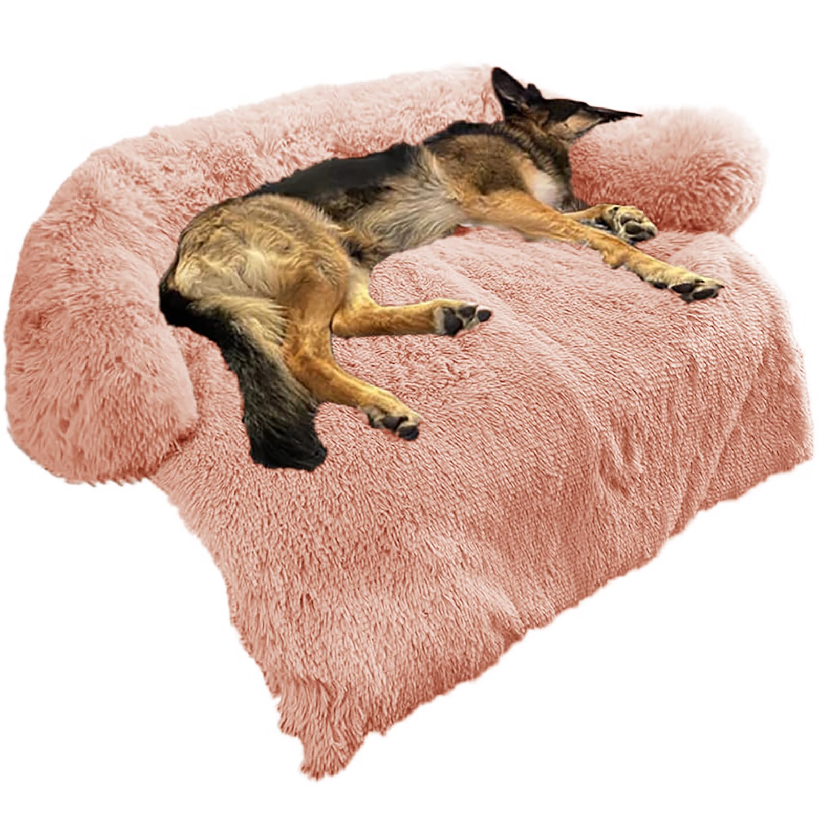 Ggib Calming Dog Bed Fluffy Plush Dog Mat For Furniture Protector With Removable Washable Cover For Large Medium Small Dogs And Cats (Large, Pink)
