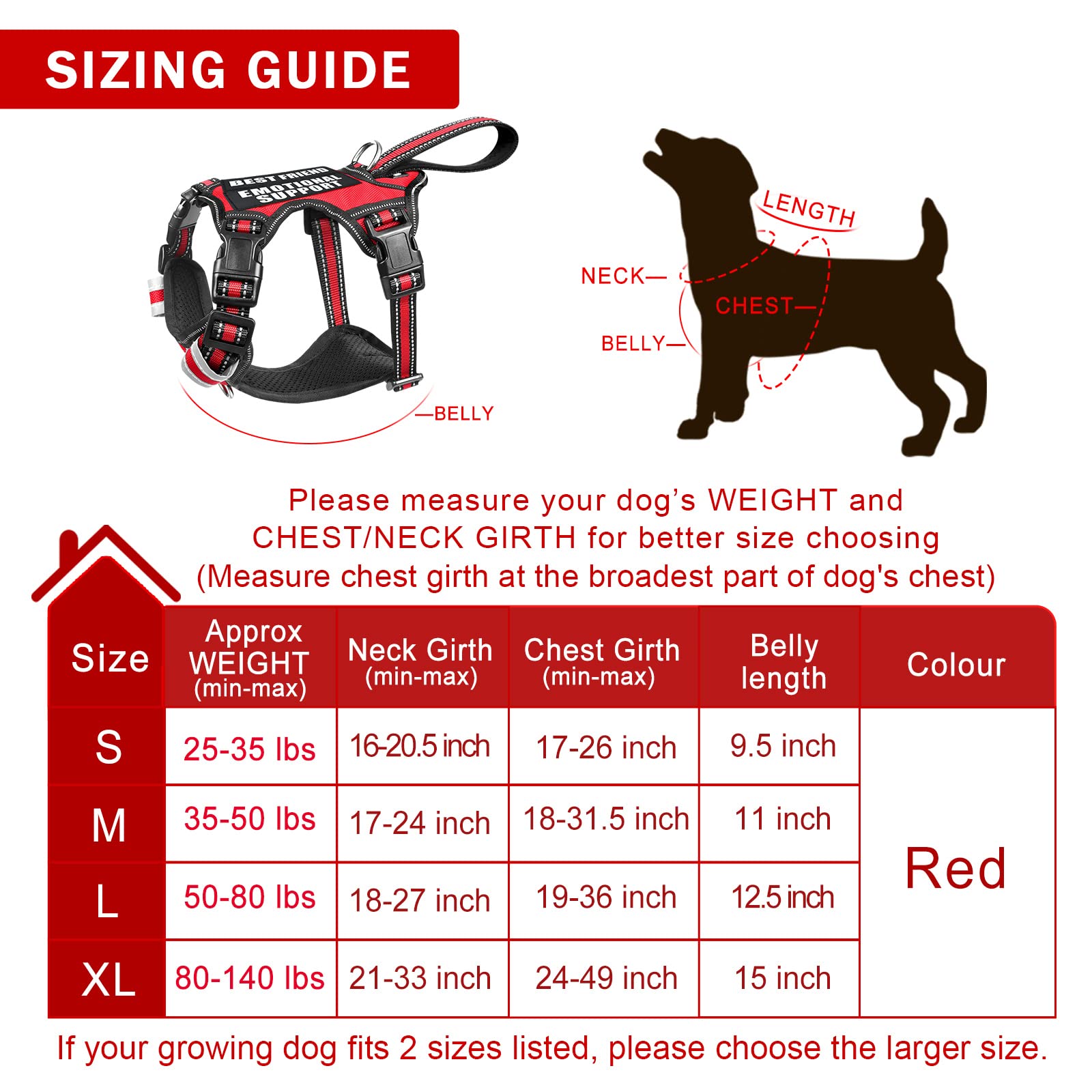 Winsee Service Dog Vest No Pull Dog Harness With 7 Dog Patches, Reflective Pet Harness With Durable Soft Padded Handle For Training Small, Medium, Large, And Extra-Large Dogs (X-Large, Red)