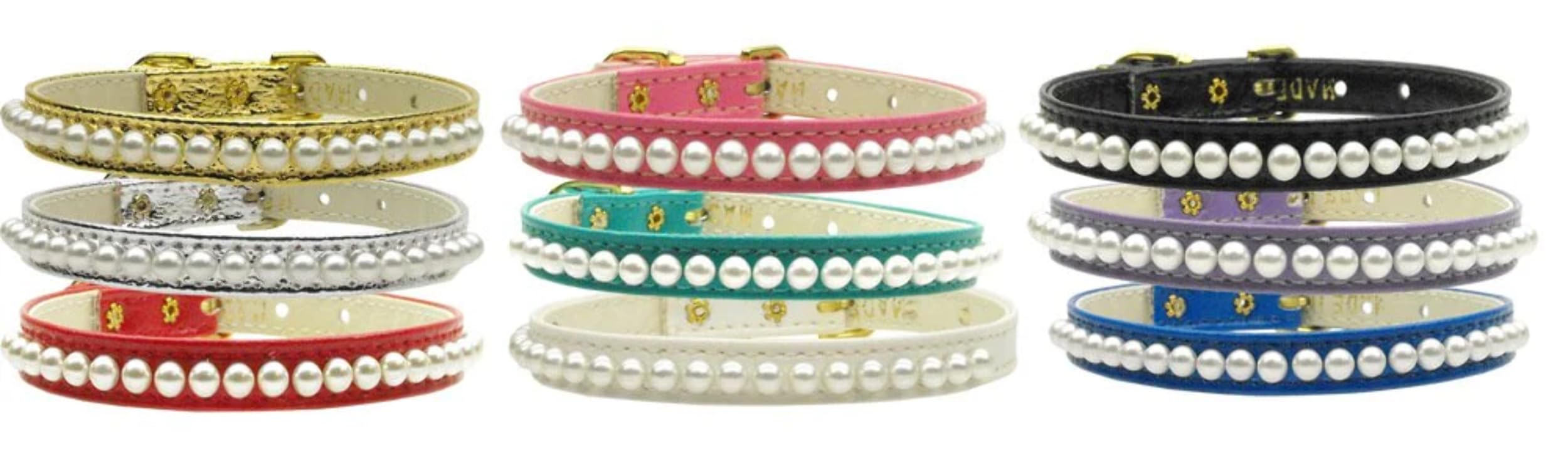 Mirage Pet Products 3/8-Inch Pearl Pet Collar, Size 14, Gold