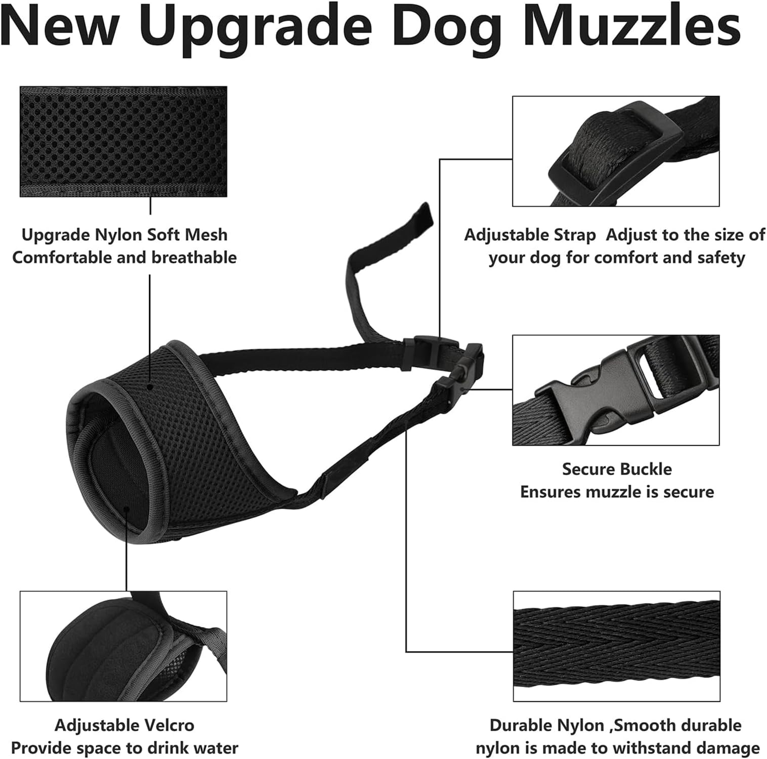 Dog Muzzle,Soft Air Mesh Muzzle For Small Medium Large Dogs Anti Biting Barking Chewing,Breathable Drinkable Adjustable Loop Pet
