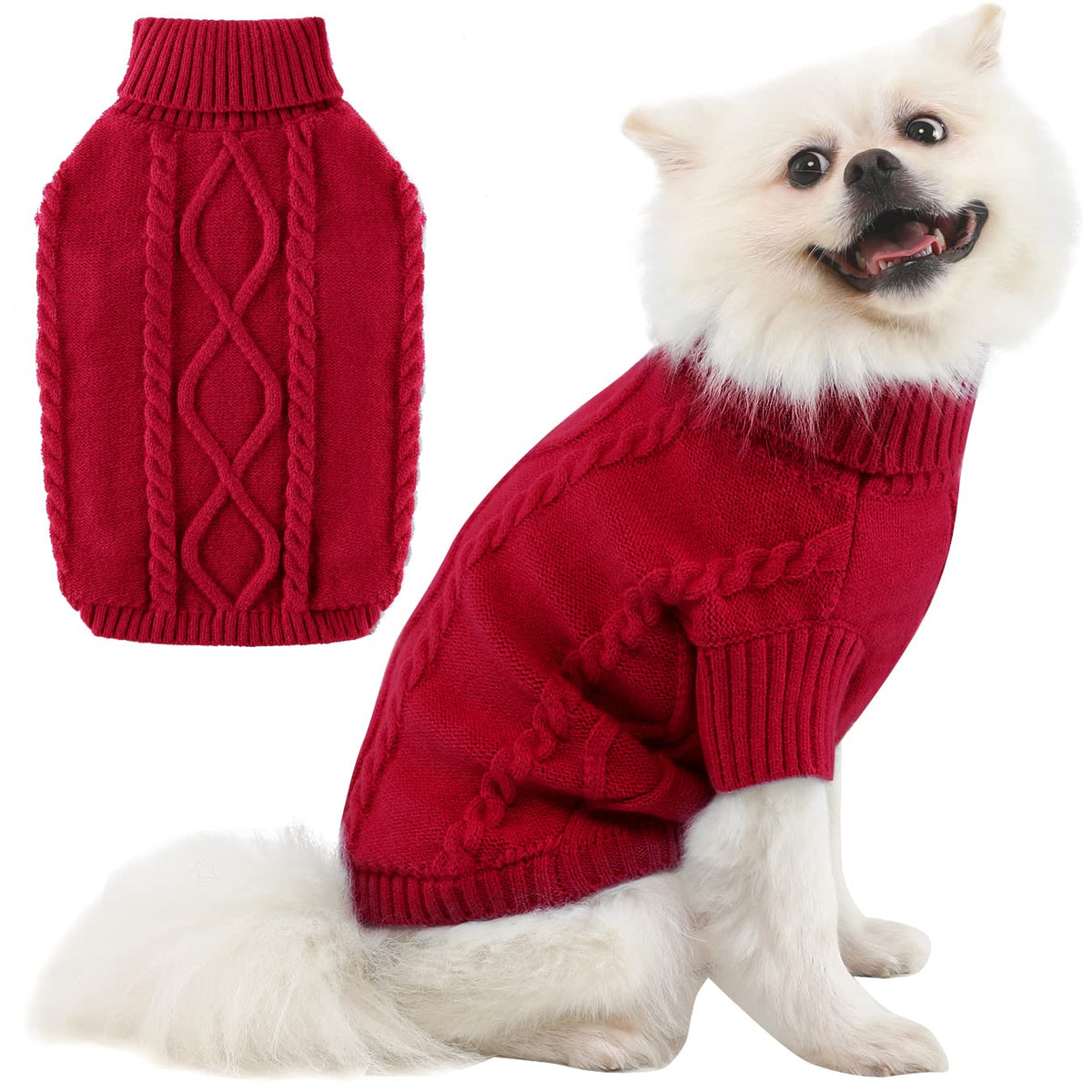 Warm Dog Sweater Winter Cat Clothes, Turtleneck Dog Clothes For Large Dogs Boy Girl, Pullover Knit Christmas Holiday Pet Sweater Apparel, Red Xxl