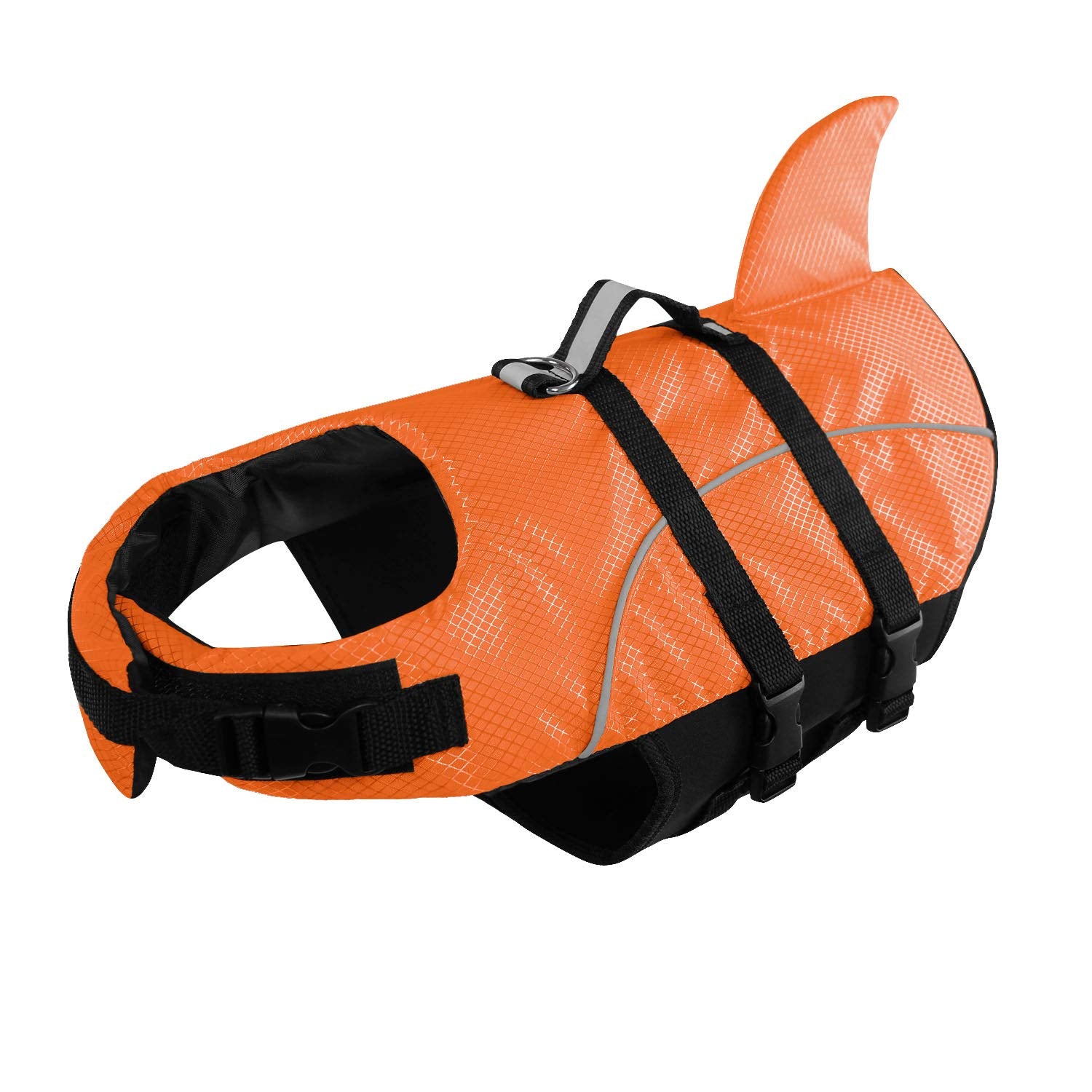 Queenmore Ripstop Dog Life Jacket Shark Life Vest For Dogs, Safety Lifesaver With High Buoyancy And Lift Handle For Small And Medium Breeds(Orange S)