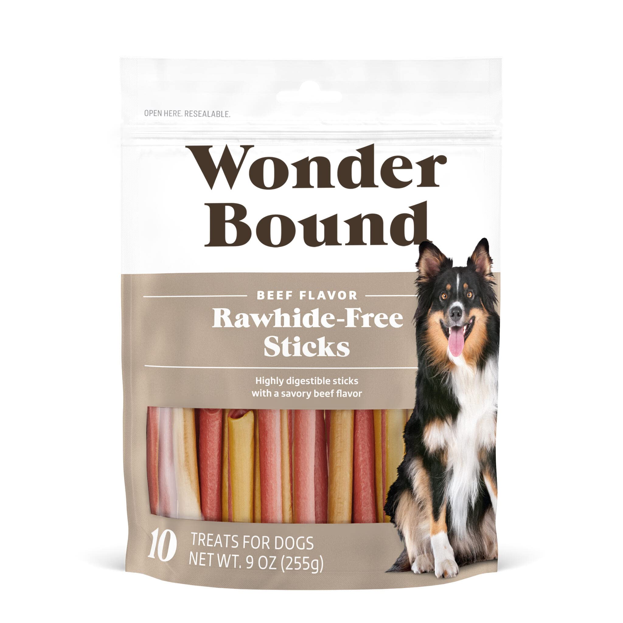 Wonder Bound Beef Flavor Dog Treat Sticks - 10 Count - Rawhide-Free, Dental Health Chews for Plaque & Tartar Control, Easy to Di