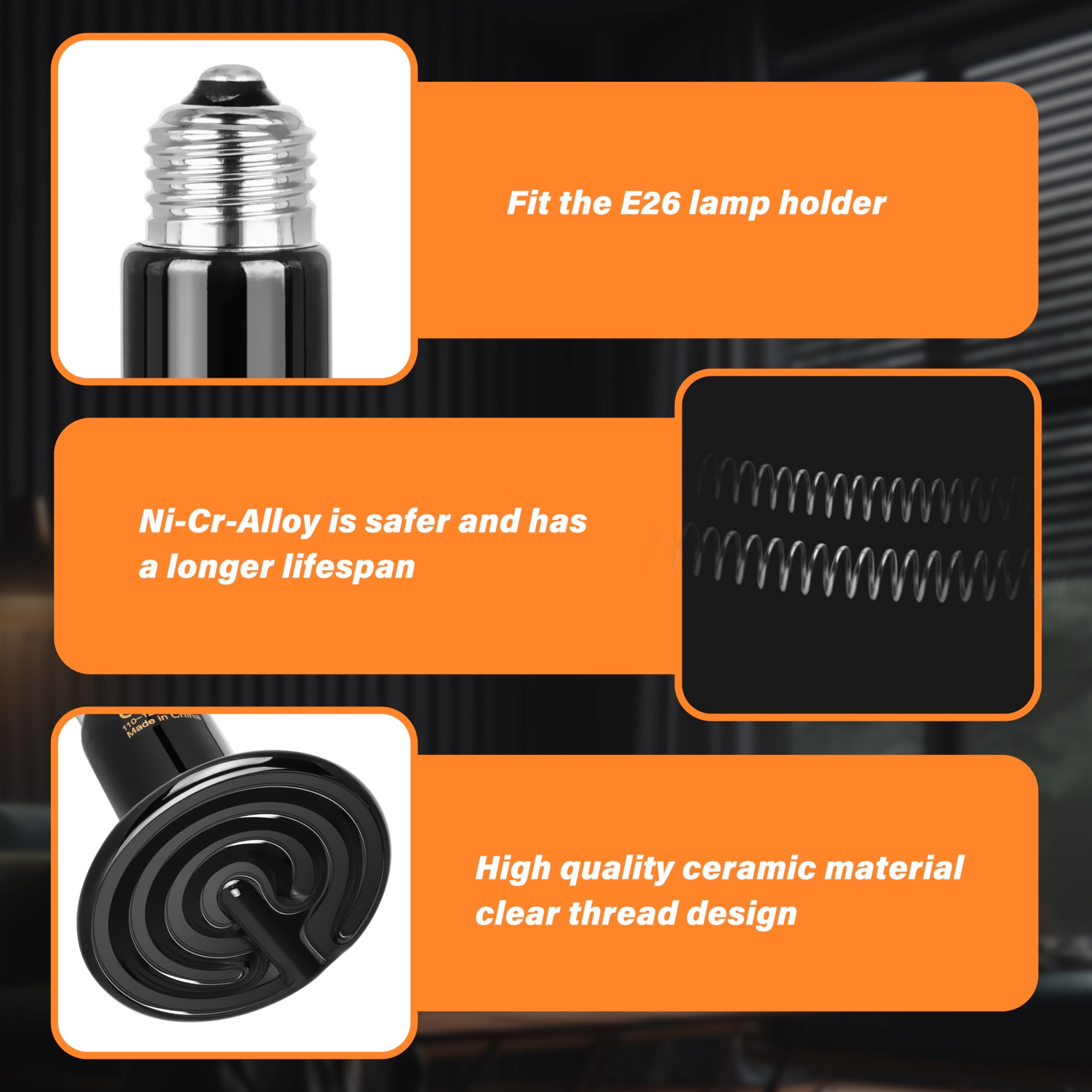 HealSmart Reptile Heat Lamp 75W 2-Pack Ceramic Heat Emitter, No Light Emitting Heat Bulbs for Amphibian Pet Brooder Coop Incubat