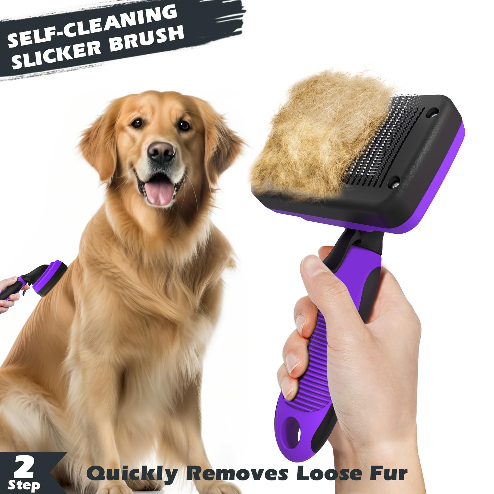 Augwind 3Pcs Dog Brush I Dog Brush For Shedding I Deshedding Dog Brush I Dog Bath Brush I Slicker Brush For Dogs I Dog Comb I Premium Pet Supplies (Purple Black)