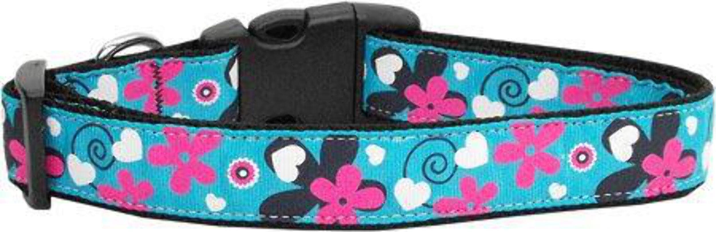 Pet Dog & Cat Nylon Collar or Leash, &quot;Aqua Love&quot; SM Collar
