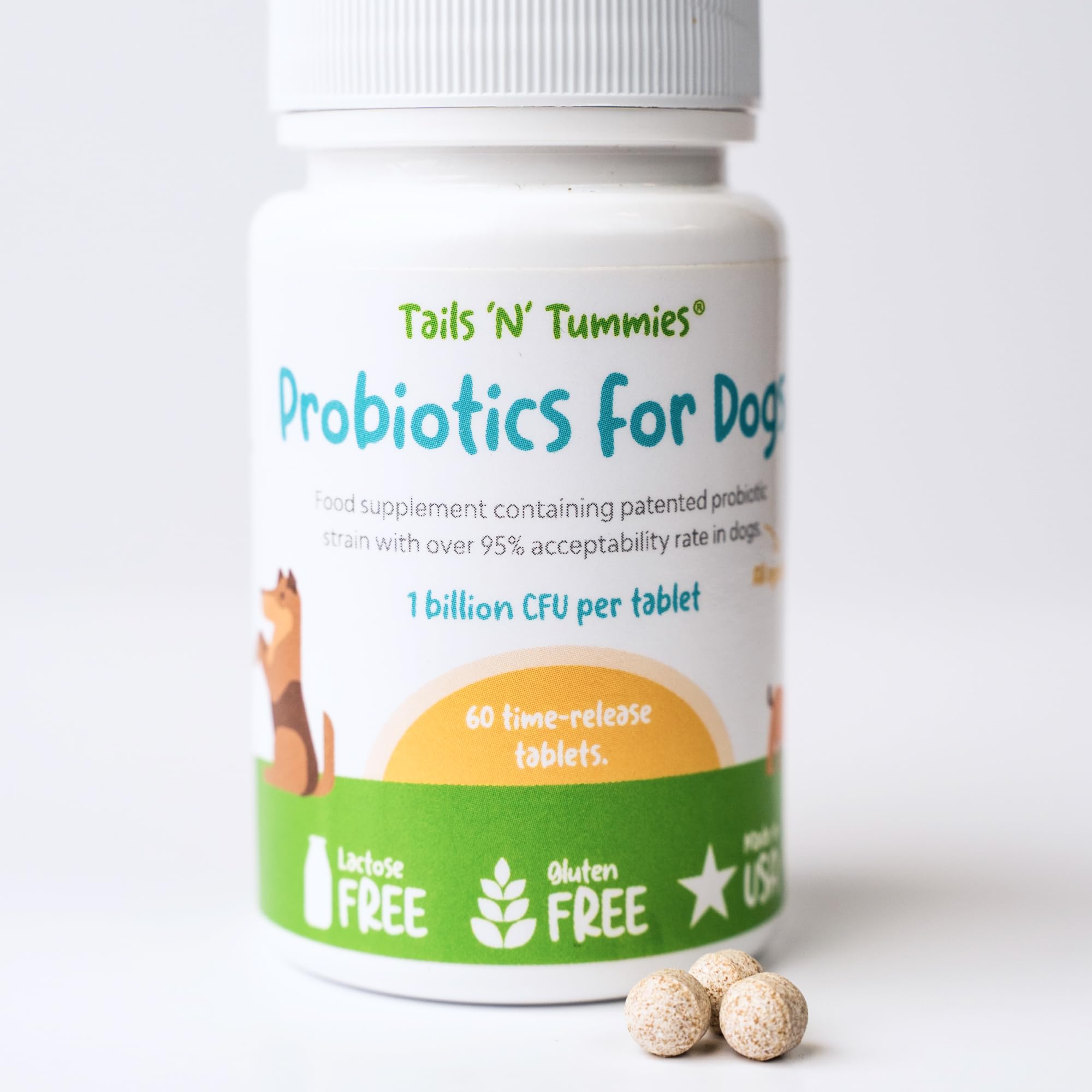 Tails N Tummies Probiotics for Dogs: 60 Tiny Tablets for Allergies, Itchy Skin, Diarrhea & Digestive Relief - Gentle, Clean Form