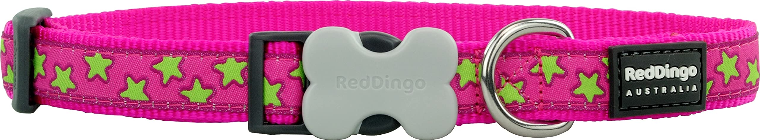 Red Dingo 25mm Hot Pink with Stars Dog Collar, Large, Lime Green