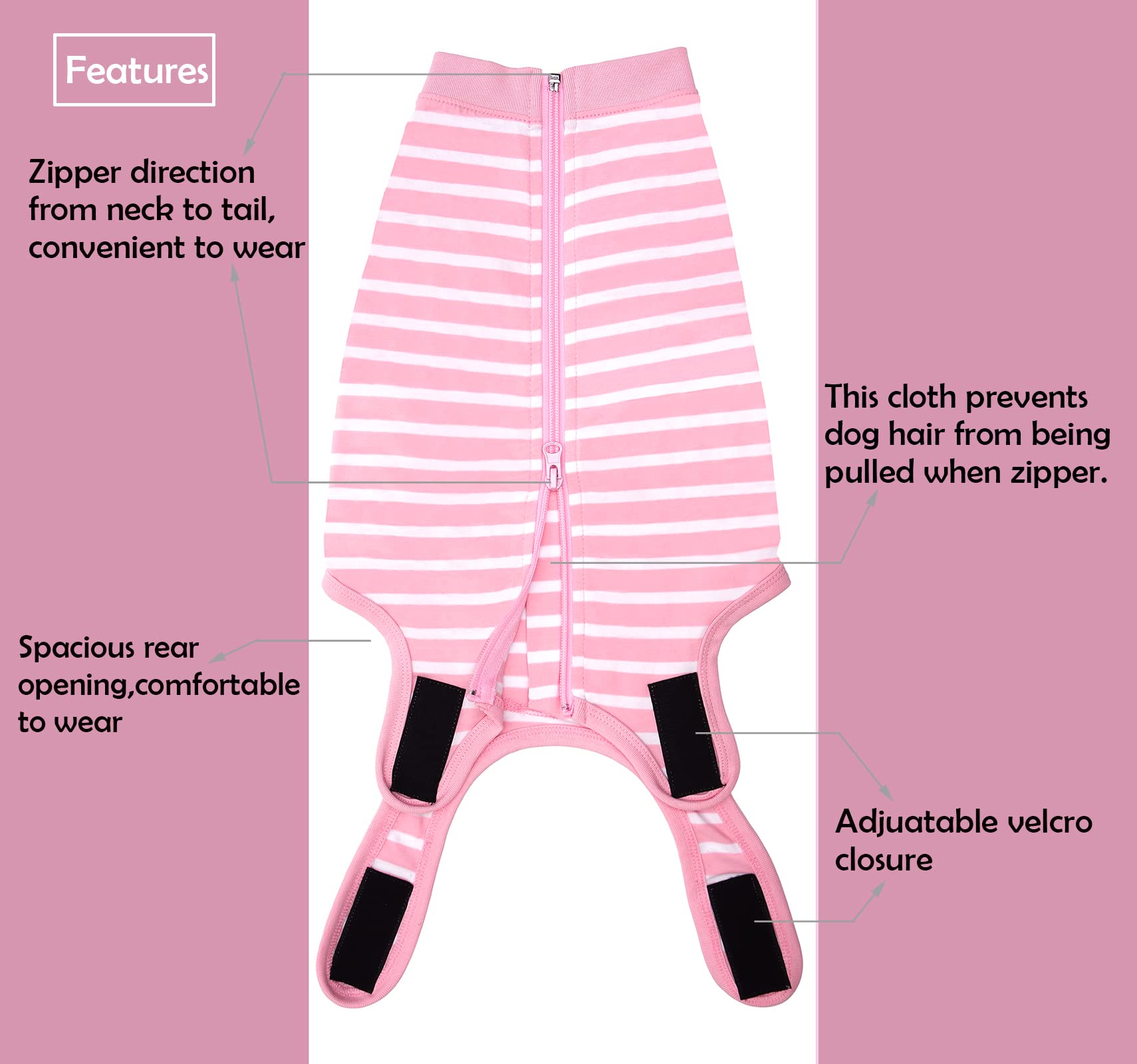 Sychien Dog Recovery Suit Female,Pink Large Surgery Recovery Shirt,Pink-White Striped Xl