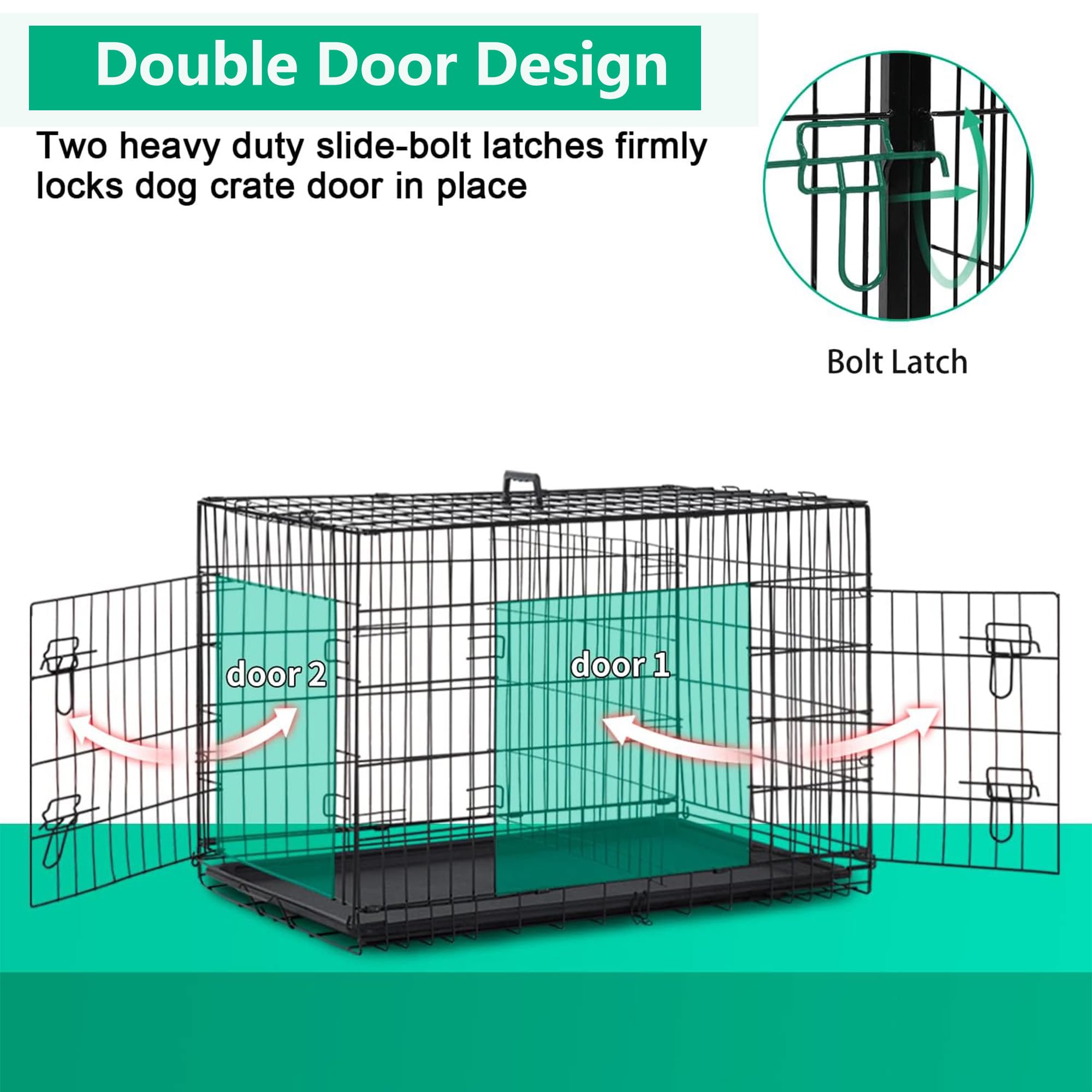 FDW XL Dog Crate Dog Kennel Cage with Double Door,42 inch Folding Metal Wire Dog Cage with Removable Tray&Divider Panel,Pet Crat