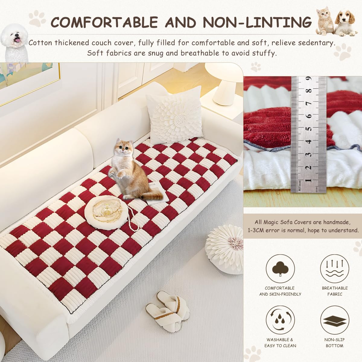 Fuzzy Warm Dog Bed Cover Pet Friendly Couch Protector Anti-Slip Washable Sofa Cover For Dogs Pet Hair Resistant Mat(Plush Red,23