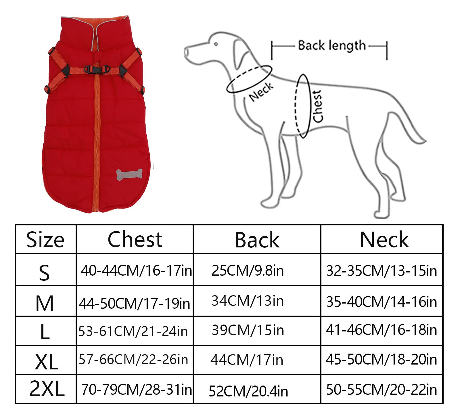 Geyecete Winter Warm Coat Waterproof Dog Winter Jacket With Harness Traction Belt,Windproof Pet Outdoor Jacket Dog Autumn- Can Be Personalized-Red-Xl