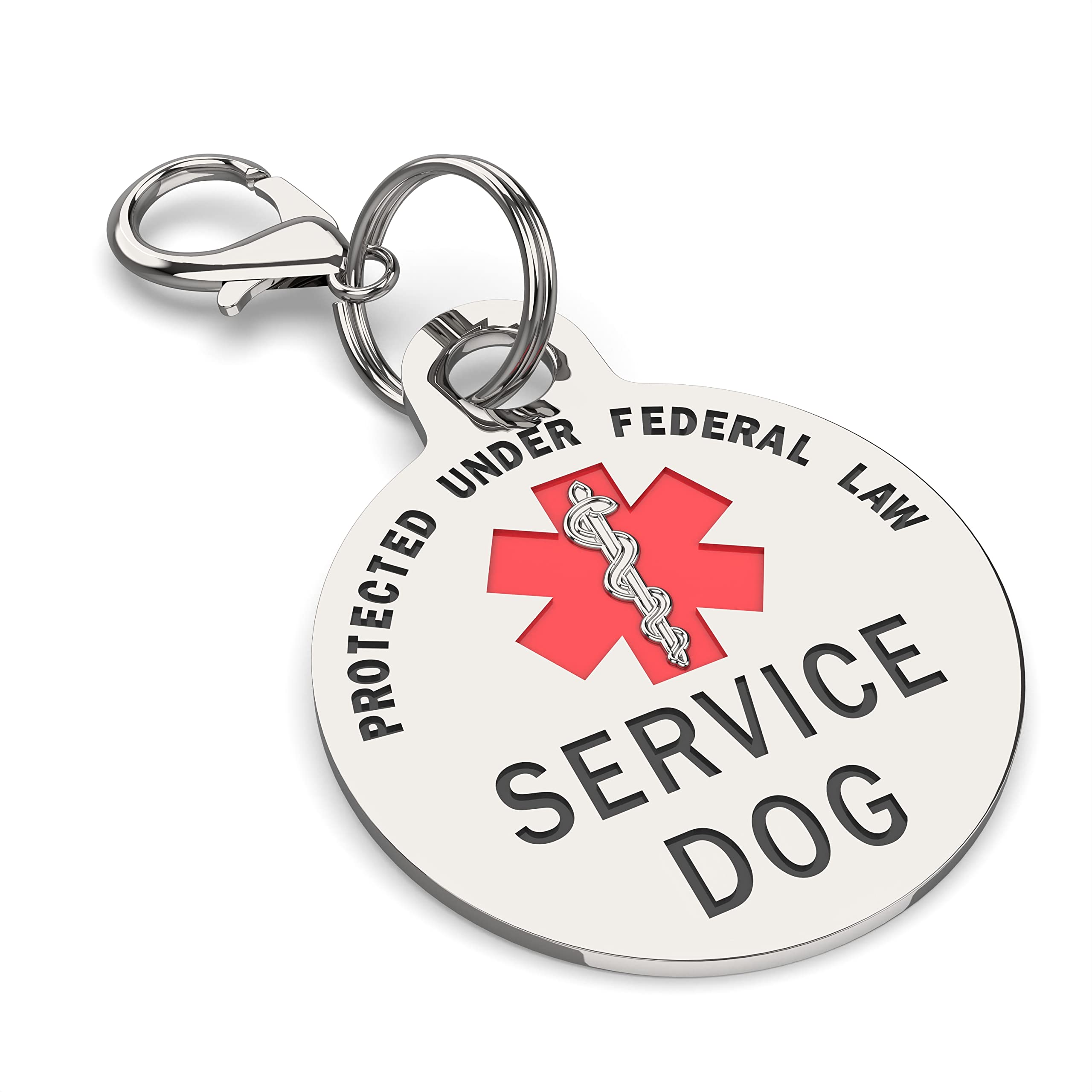 Service Dog Tag Small Breed Premium Double Sided Dog Identification .999 Inch Engraved -Bold Protected Under Federal Law With Medical Alert Symbol Easily Attach To Collar Harness And Service Dog Vest