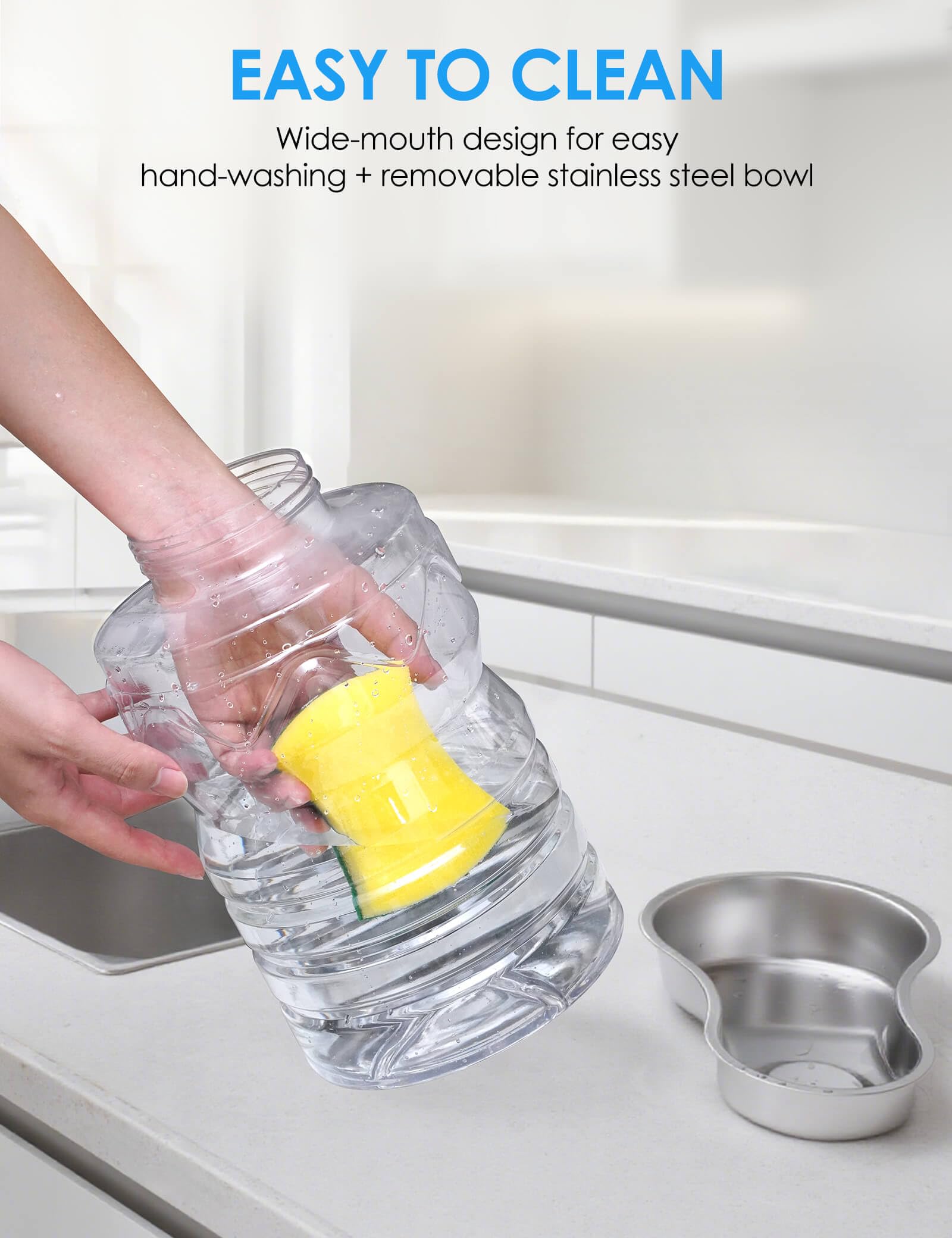 Heouvo 1.7 Gallon Automatic Dog Water Dispenser?Wide Mouth for Easy Hand-in Cleaning??Removable Stainless Steel Bowl?, Gravity R