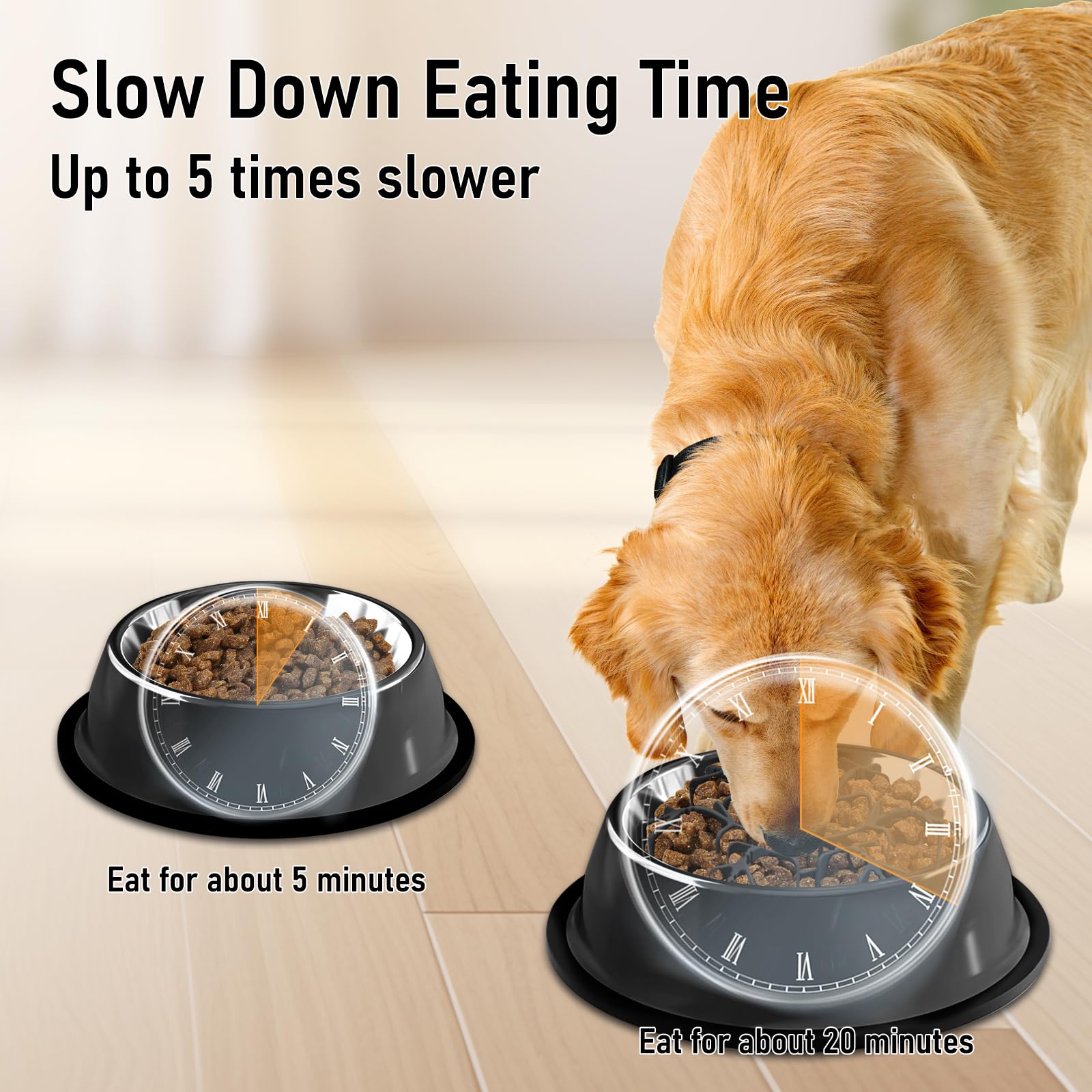 Dog Slow Feeder Insert Silicone Suction Cup For All Breed Regular Elevated Stainless Steel Dogs Bowls 4.7-7'', Anti-Slip Cat Pup