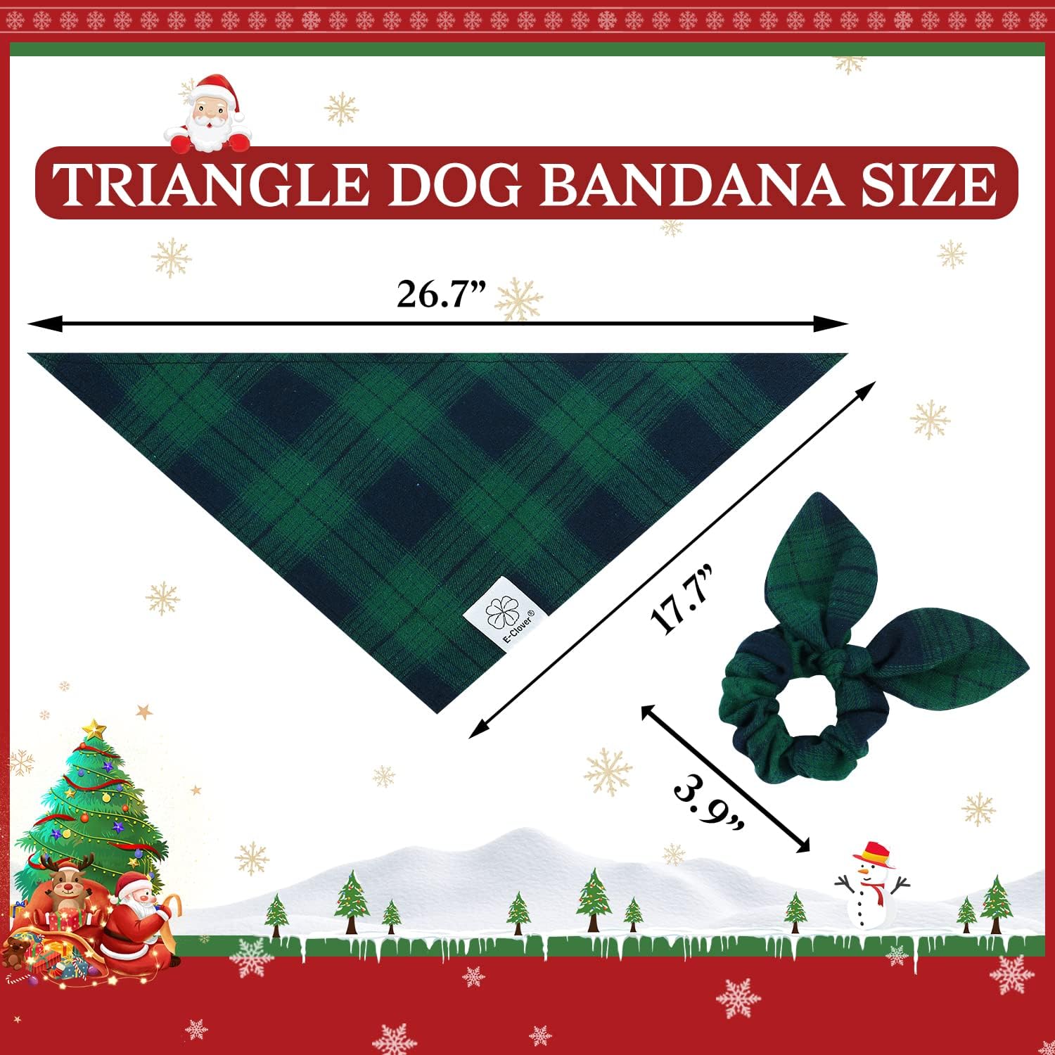 E-Clover Spring Dog Bandanas Boy & Matching Scrunchie Set Plaid Dog Bibs Scarf Triangle Kerchief Bandana For Medium Large Dogs B