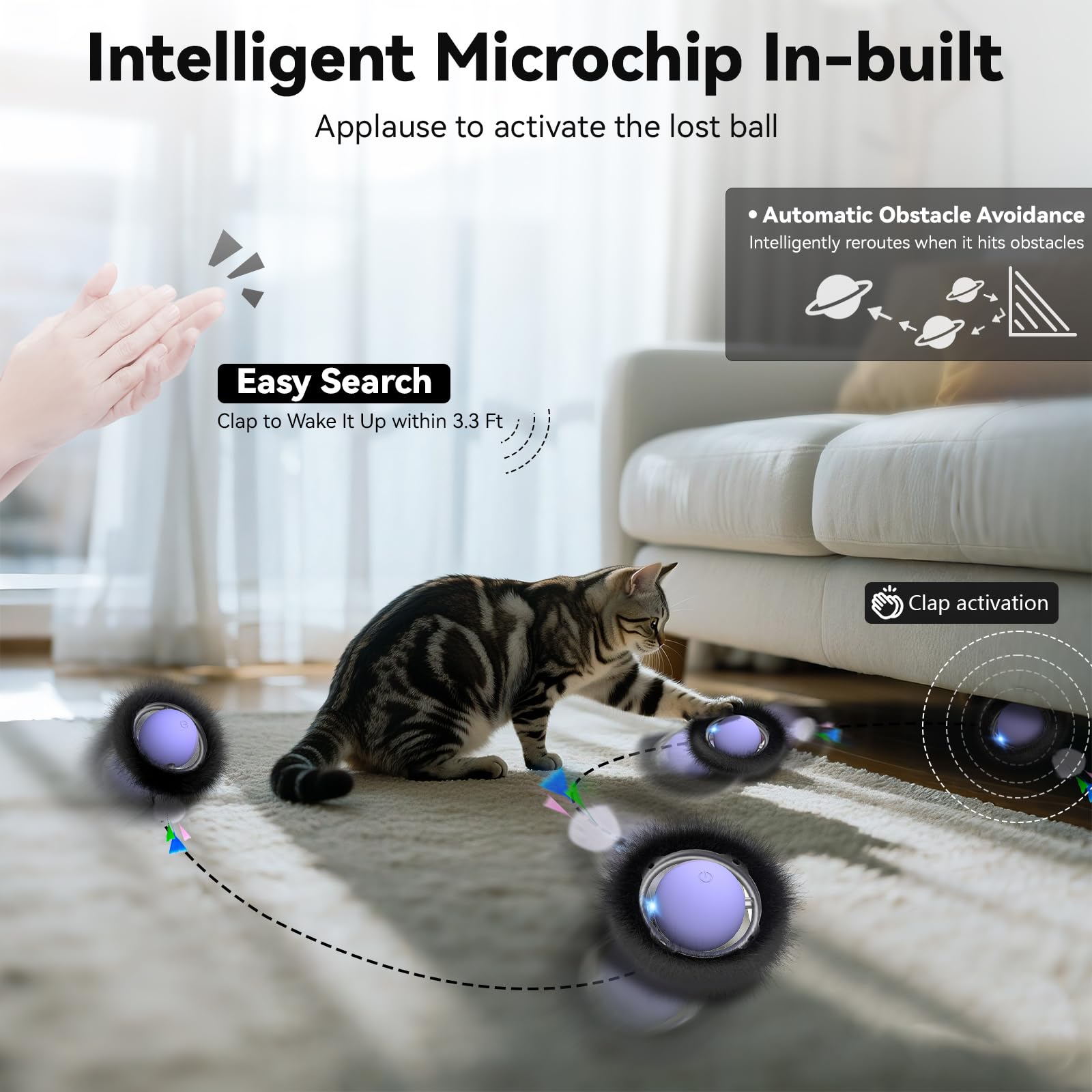 ORSDA Cat Toys for Indoor Cats, Interactive Activated Moving Ball in 7 Holes Mat, Automatic Fast Rolling Ball, Hide and Seek Toy