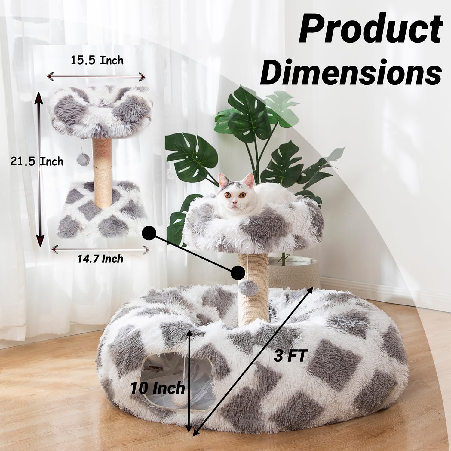 Luckitty 2 In 1 Cat Donut Tunnel & Scratching Post Bed- Featuring With Soft Plush Perch, Sisal-Covered Scratch Posts And Hanging