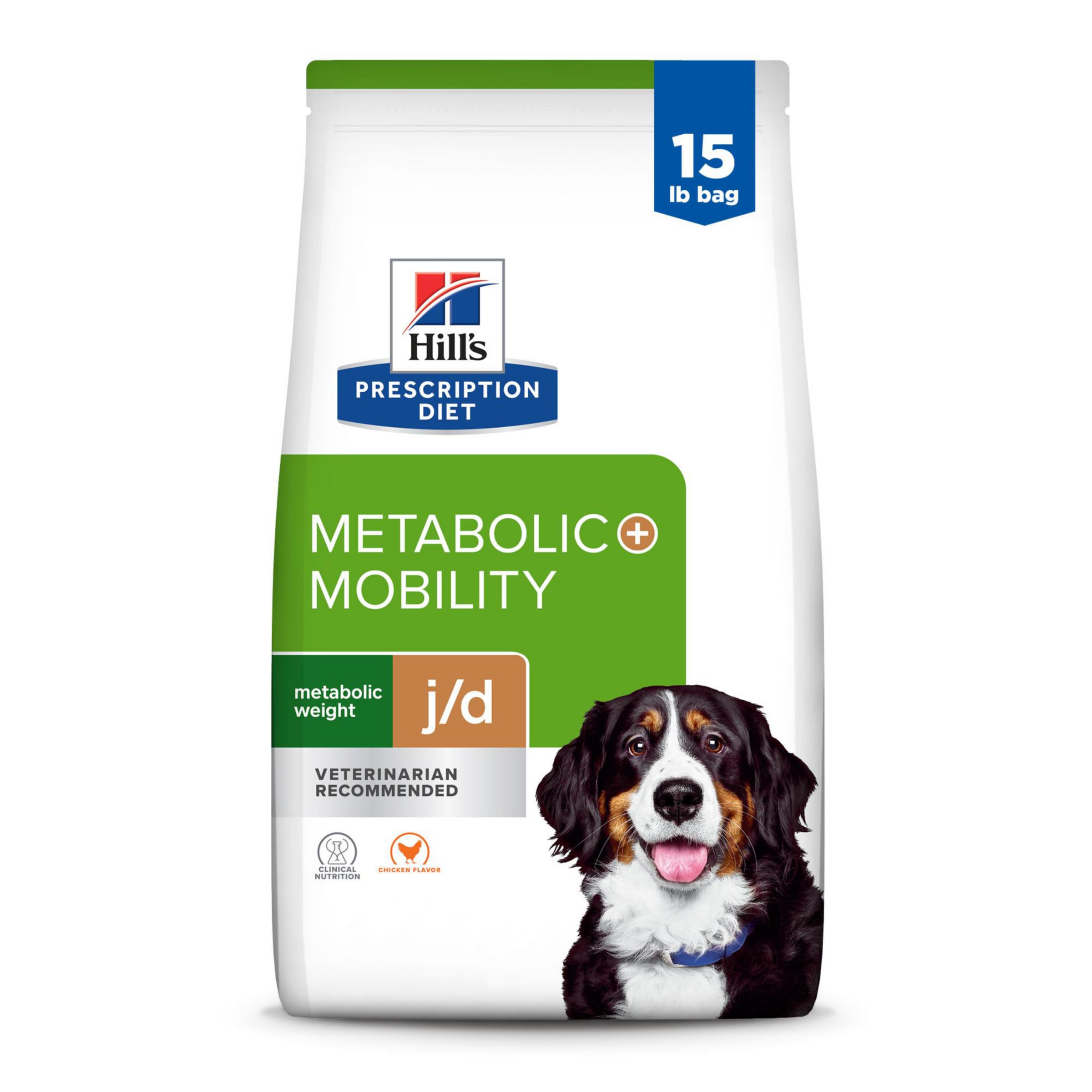 HILLS PRESCRIPTION DIET Metabolic + Mobility, Weight + j/d Joint Care Chicken Flavor Dry Dog Food, Veterinary Diet, 15 lb. Bag