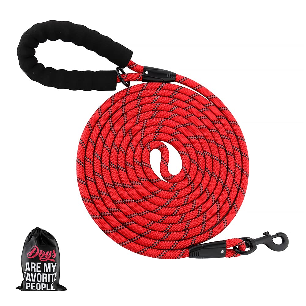 Plutus Pet Long Rope Dog Leash, With Comfortable Padded Handle, Reflective Nylon Heavy Duty Rope Leash, 15Ft 20Ft 30Ft 50Ft 66Ft Dog Training Leash For Small Medium Large Dogs (66Ft, Red)