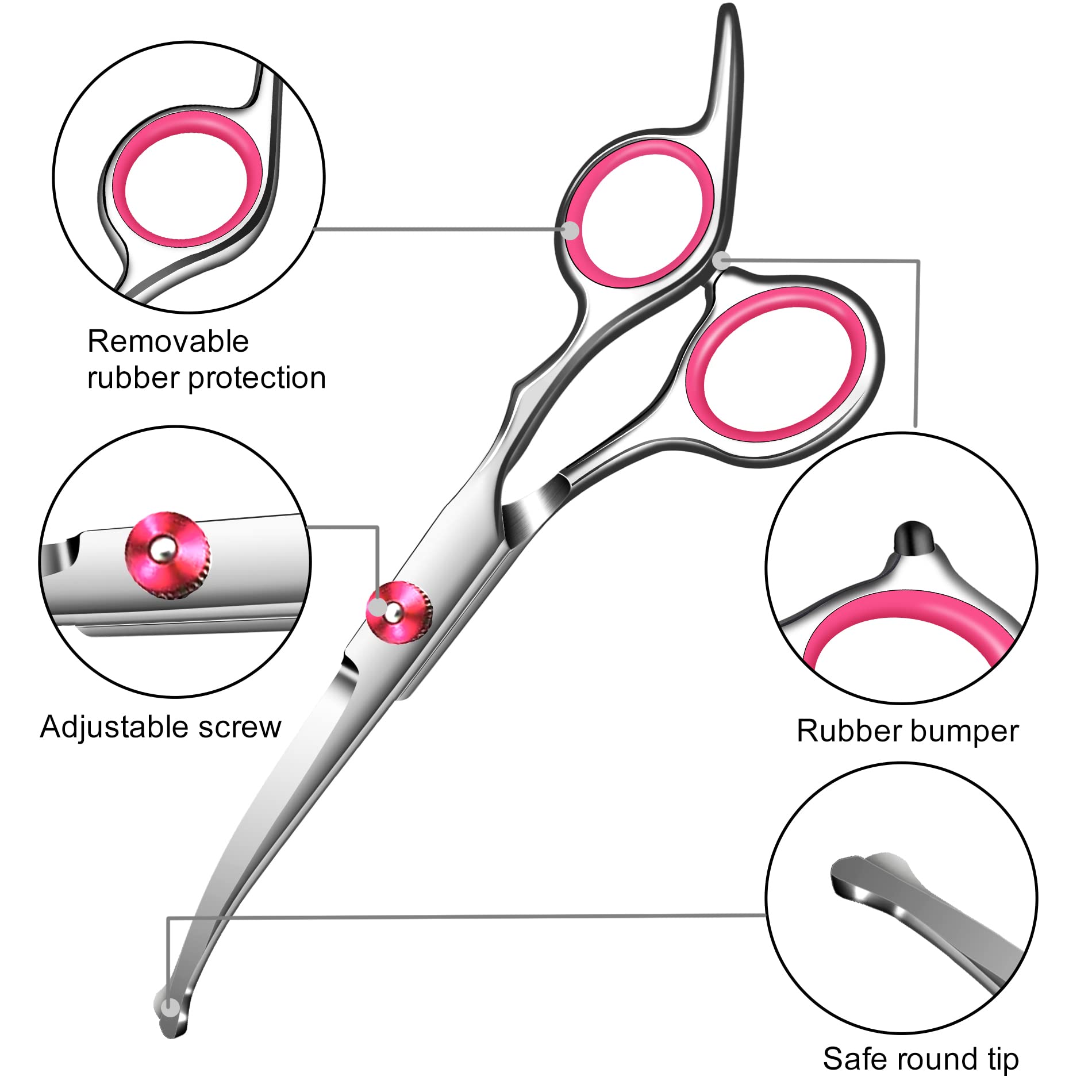 Dog Grooming Scissors With Safety Round Tip Pet Grooming Scissors Kit Dog Shears Kit Incudes Thinning Curved Straight Grooming S